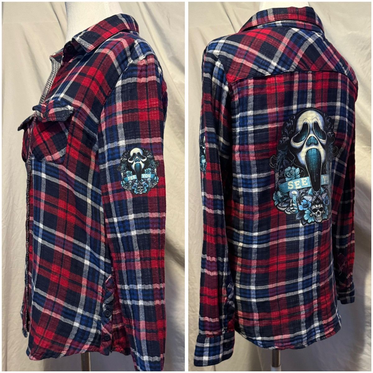 Nordstrom Ghostface, Halloween, Long Sleeve, Plaid Button Down Top Size XS / US 0-2 / IT 36-38 - 7 Thumbnail