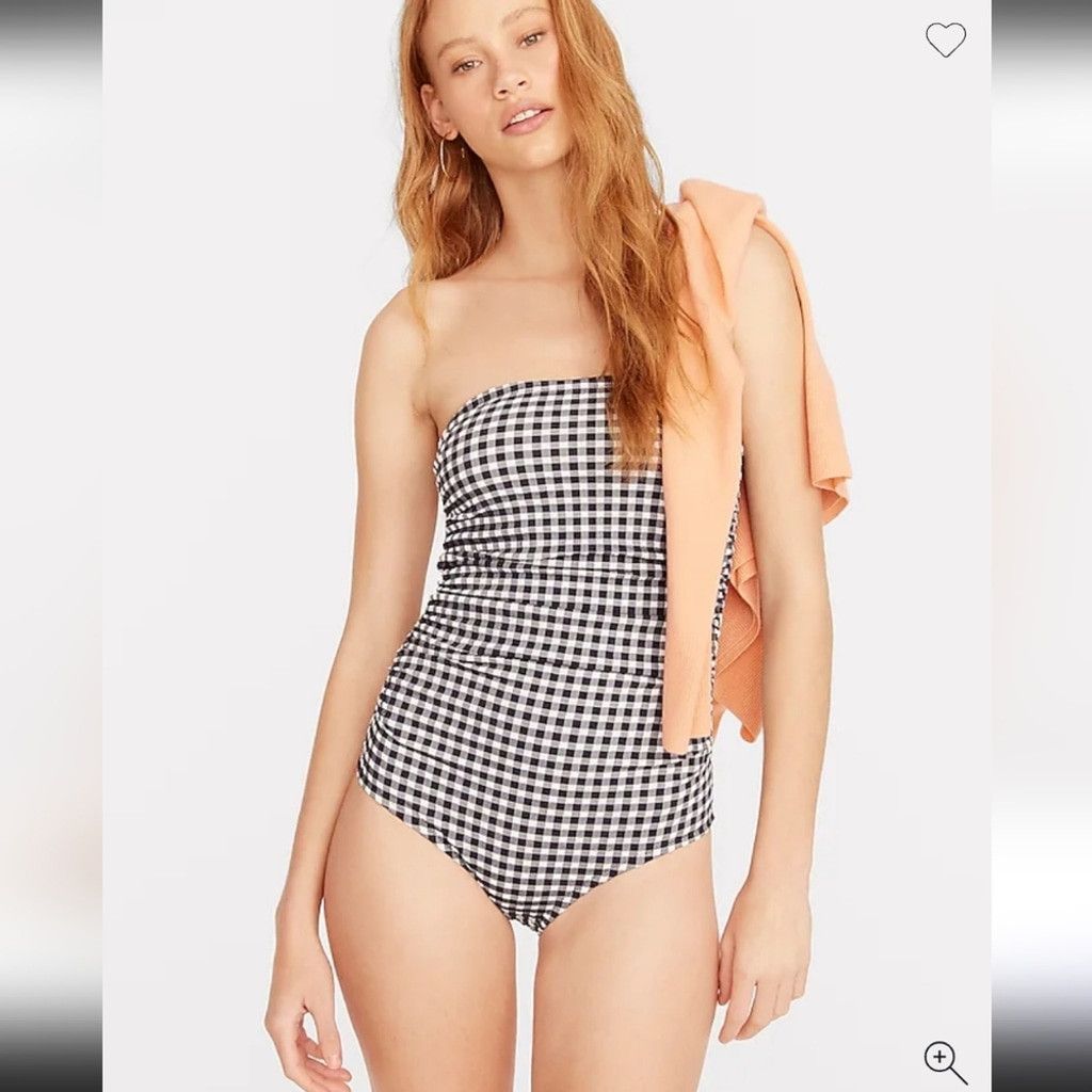 J.Crew NWT J.Crew Ruched Bandeau One-Piece Swimsuit in Gingham Size ONE SIZE - 1 Thumbnail