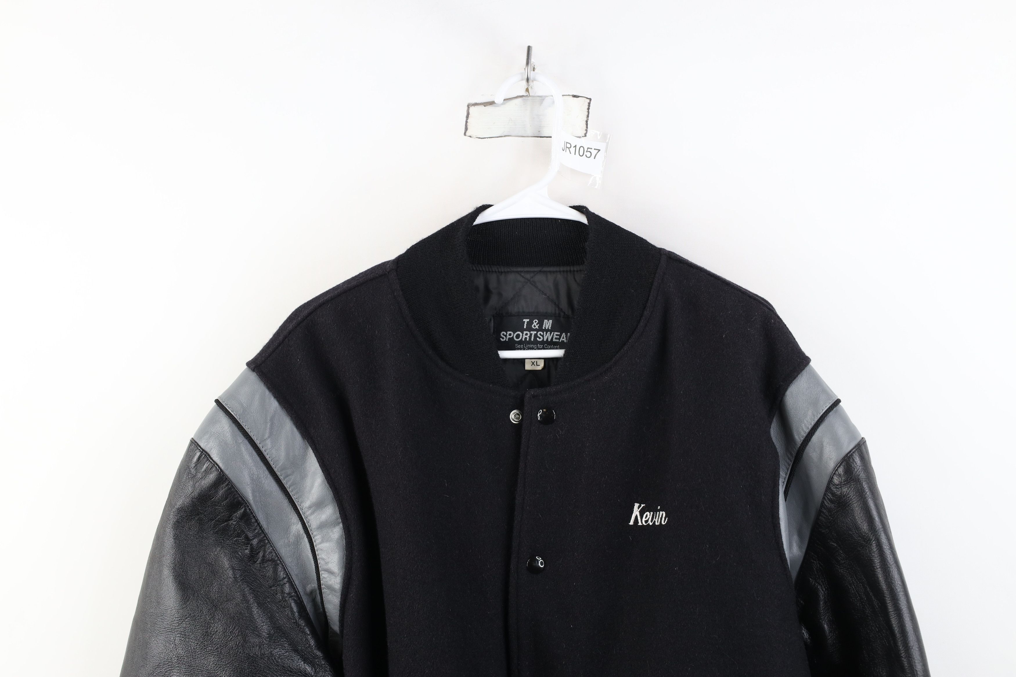 Vintage Vintage 90s Streetwear Oil Field Wool Leather Varsity Jacket Size US XL / EU 56 / 4 - 3 Thumbnail