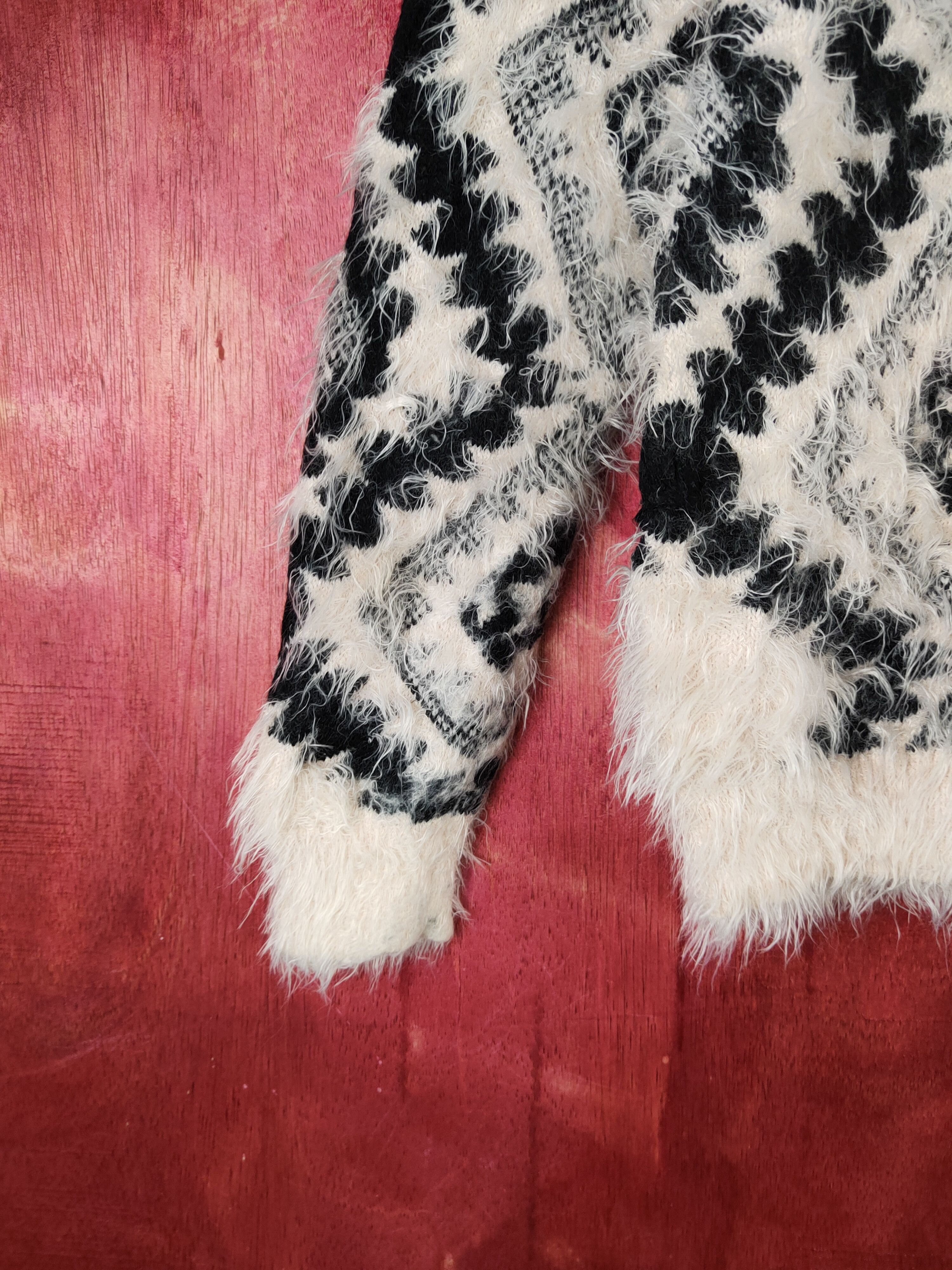 Homespun Knitwear Girty Black Beige Shag Shaggy Fur Mohair Knitwear #S2158 Size M / US 6-8 / IT 42-44 - 4 Thumbnail