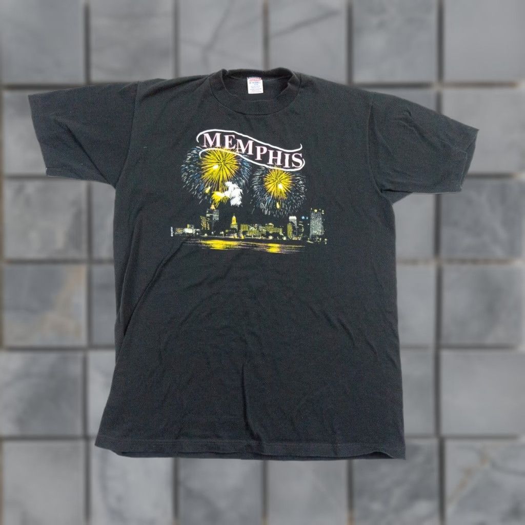Jerzees VINTAGE Memphis Tennessee Shirt Mens Large Black 90s Fireworks Graphic Tee Adult Size US L / EU 52-54 / 3 - 1 Thumbnail