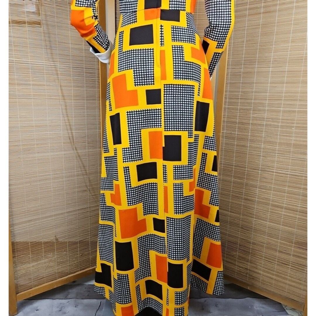 Vintage Vintage Psychedelic Dress Womens 12 Flashy Orange Yellow Geo Size S / US 4 / IT 40 - 6 Thumbnail