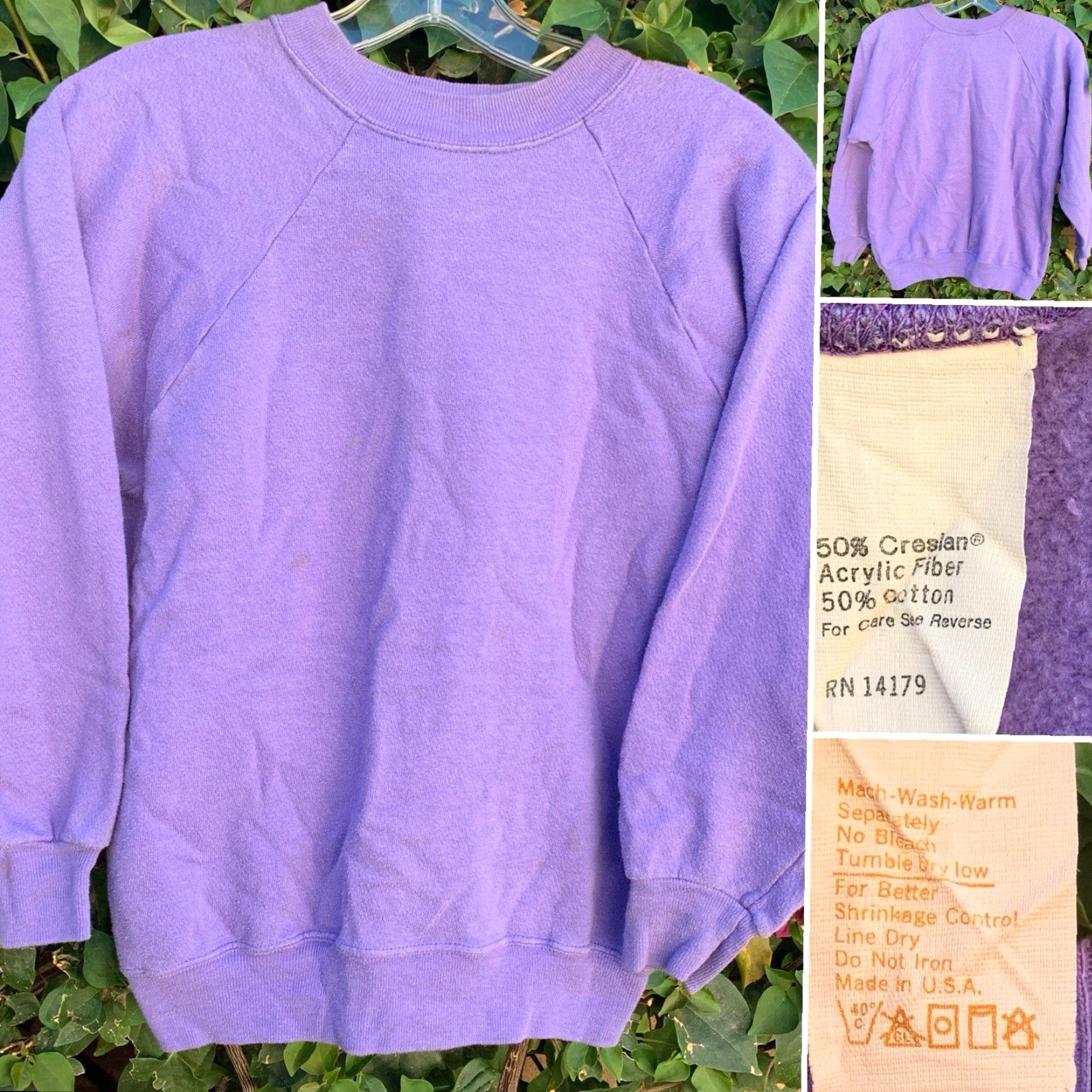 Tultex VINTAGE Tultex Sweatshirt Raglan Long Sleeve Pullover S Unisex Adults Purple Cotton Blend 50% Creslan 50% PULLOVER USA 1990s? Lavender Purple Soap? Size US S / EU 44-46 / 1 - 2 Thumbnail