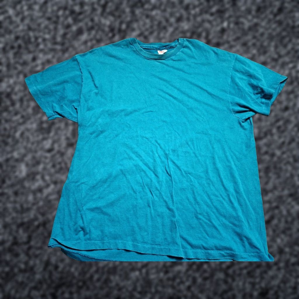 Hanes VINTAGE Hanes Heavyweight 50/50 T-Shirt Mens XL Blue Teal Short Sleeve Round Neck Cotton Blend Knit 50/50 Blank USA Regular Rock/Pattern? Size US XL / EU 56 / 4 - 1 Thumbnail