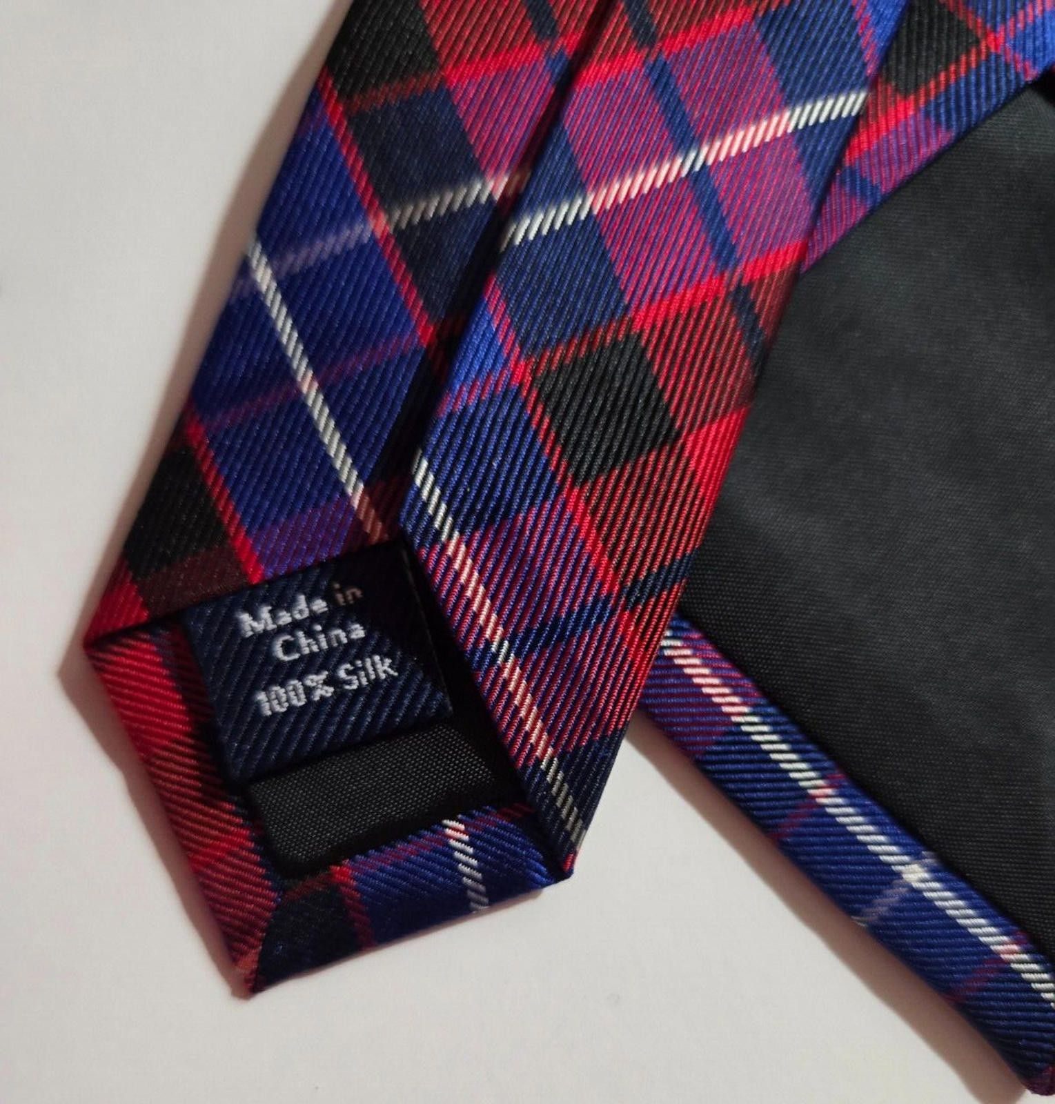 Croft & Barrow Croft and Barrow Necktie Tie Red, Navy and Black Plaid NWT Size ONE SIZE - 3 Thumbnail