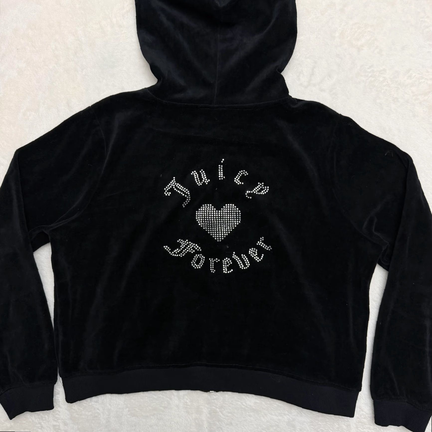 Juicy Couture Juicy Couture Forever 21 Hoodie 0X Women Black Velour Zip Heart Rhinestone Logo Embroidered Pockets Full Zip Hooded Size XL / US 12-14 / IT 48-50 - 7 Thumbnail