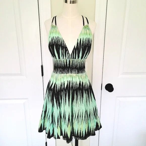 Free People Indian Summer Green/Black Smocked Waist Printed Dress Size S / US 4 / IT 40 - 8 Thumbnail
