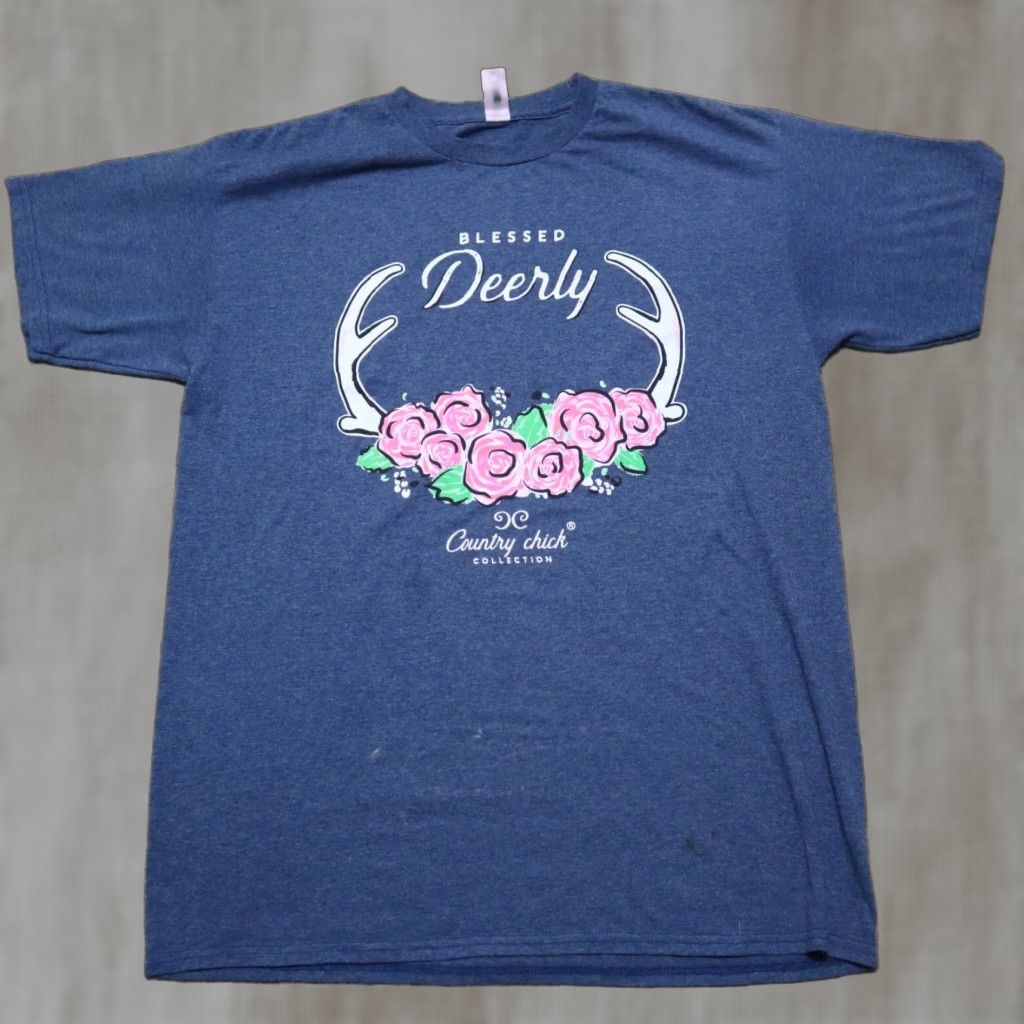 Vintage Country Chick T-Shirt Women Adult M Blue Blessed Deerly Graphic Tee Womens Size M / US 6-8 / IT 42-44 - 1 Thumbnail