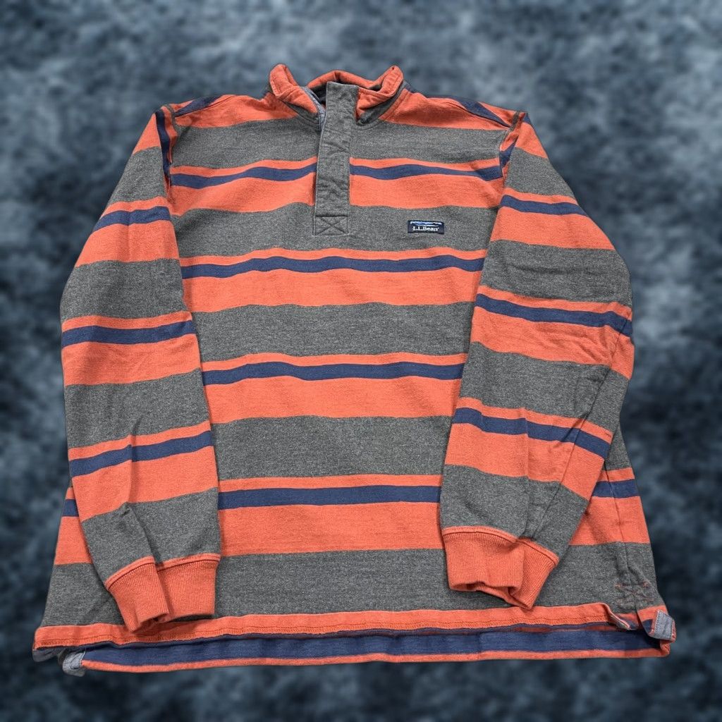 Vintage L.L. Bean Polo Shirt Mens Large Orange Striped Henley Rugby Long Sleeve 507514 Size US L / EU 52-54 / 3 - 1 Thumbnail