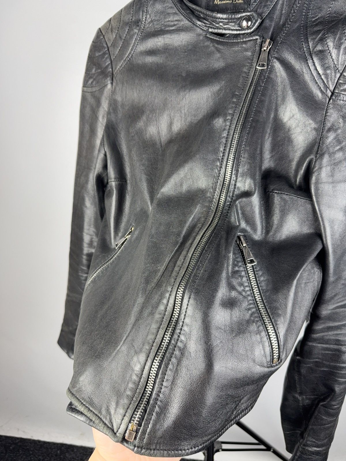 Massimo Dutti Vintage Genuine Leather MOTO BIKER Bomber Jacket Rock Punk Size L / US 10 / IT 46 - 20 Thumbnail