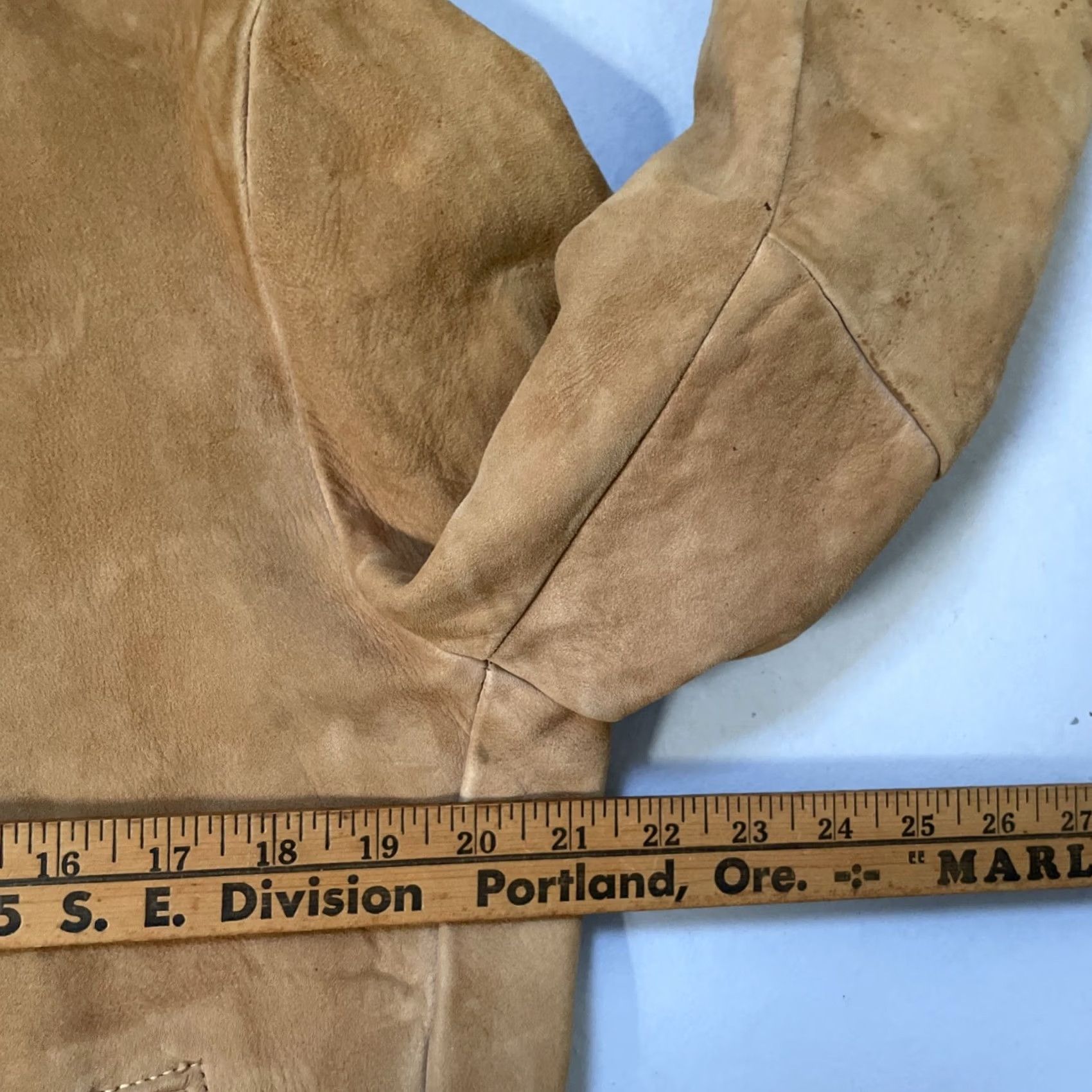 Vintage VINTAGE Brent Suede Leather Distressed Bomber Jacket 40 Brown Leather Zip 1960s Military Biker 60s Unisex Adults Mens Womens Size US XXS / EU 40 - 4 Thumbnail