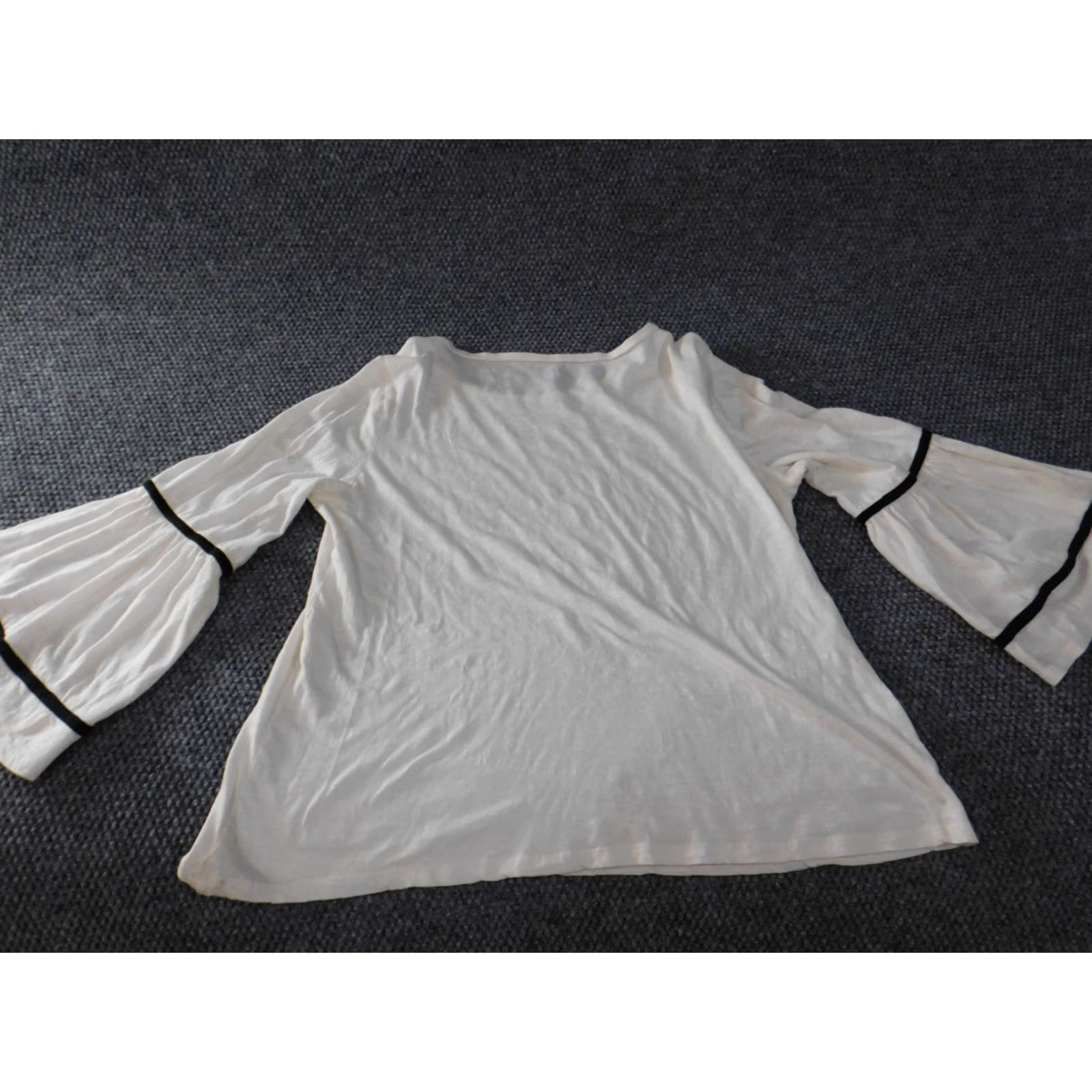 Ann Taylor Loft Blouse L Beige Womens Crew Neck Bell Sleeve Cotton Knit Casual Ann Taylor Loft Size L / US 10 / IT 46 - 7 Thumbnail