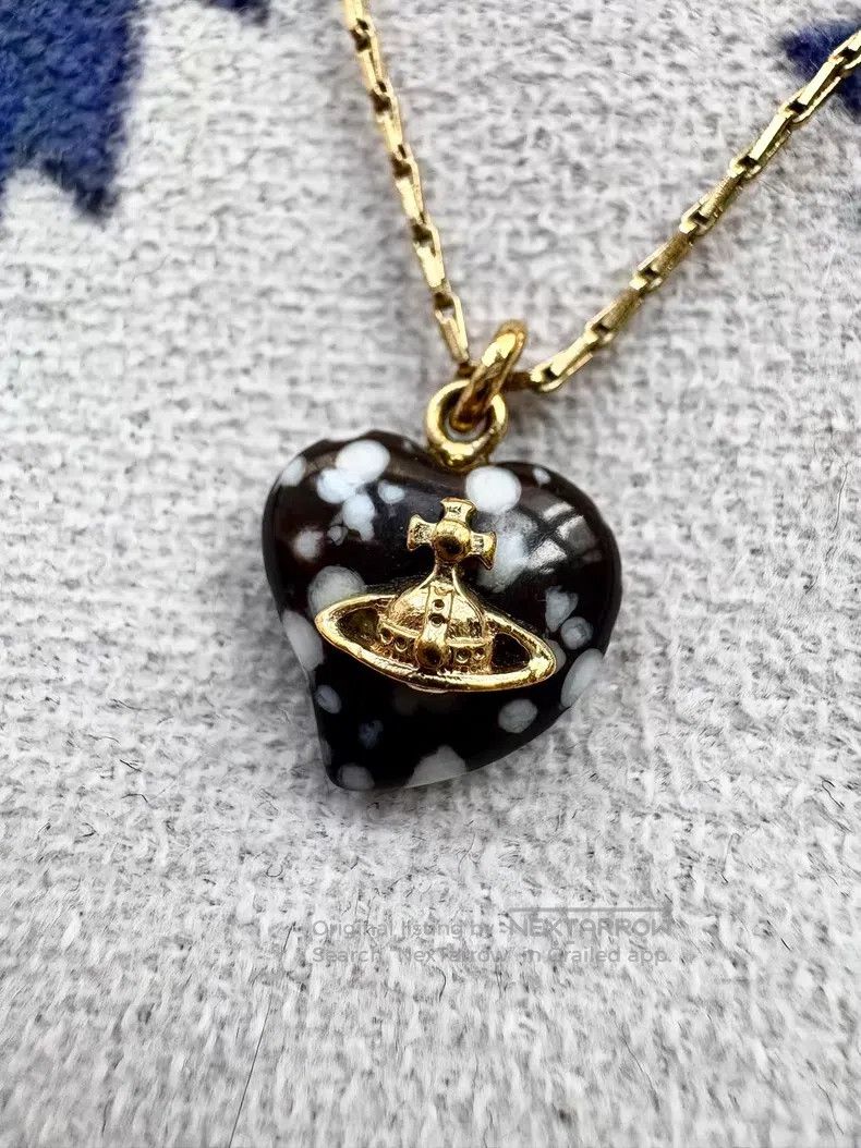 Vivienne Westwood Vivienne Westwood Black and White Marble 3D Heart Necklace Size ONE SIZE - 2 Thumbnail