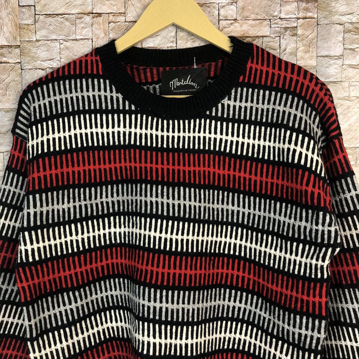 Homespun Knitwear × Japanese Brand × OVER THE STRiPES Merldiom Red stripe Knitwear sweatshirt #A772 Size S / US 4 / IT 40 - 5 Thumbnail
