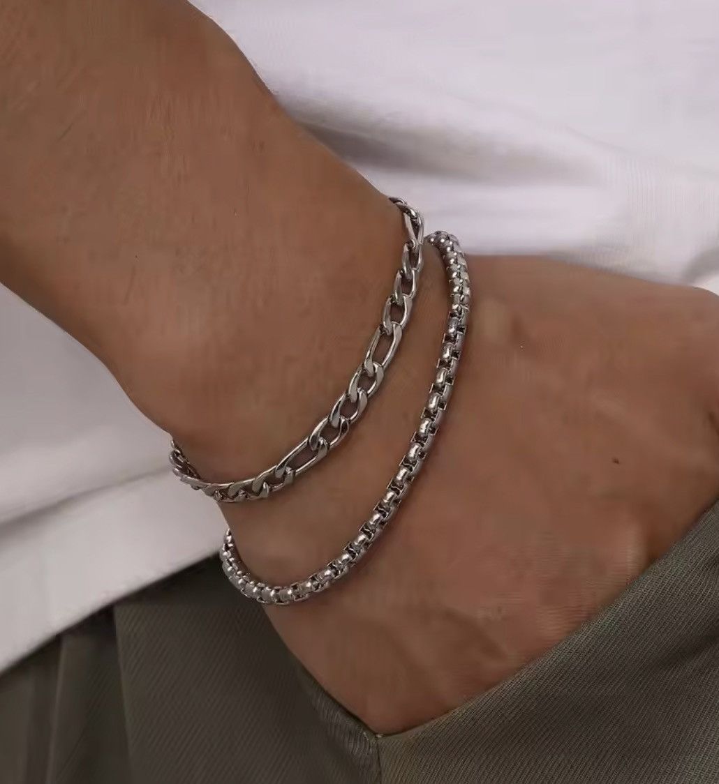 Japanese Brand 21 cm 2pcs/set Men's Chain Bracelets Size ONE SIZE - 3 Thumbnail