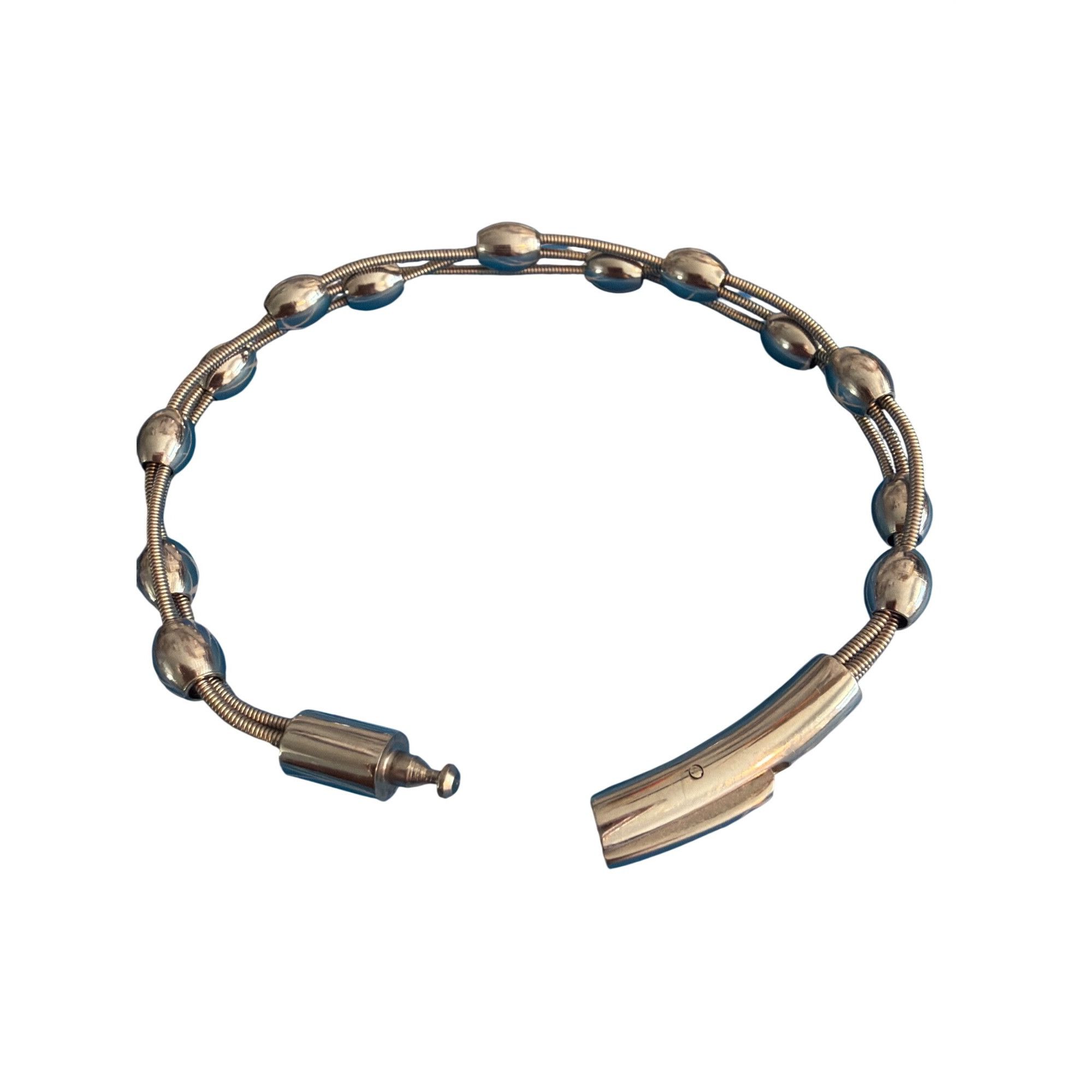 Other Vtg Stainless Steel Bangle Bracelet Fixed Beads Braided Snak Size ONE SIZE - 5 Thumbnail