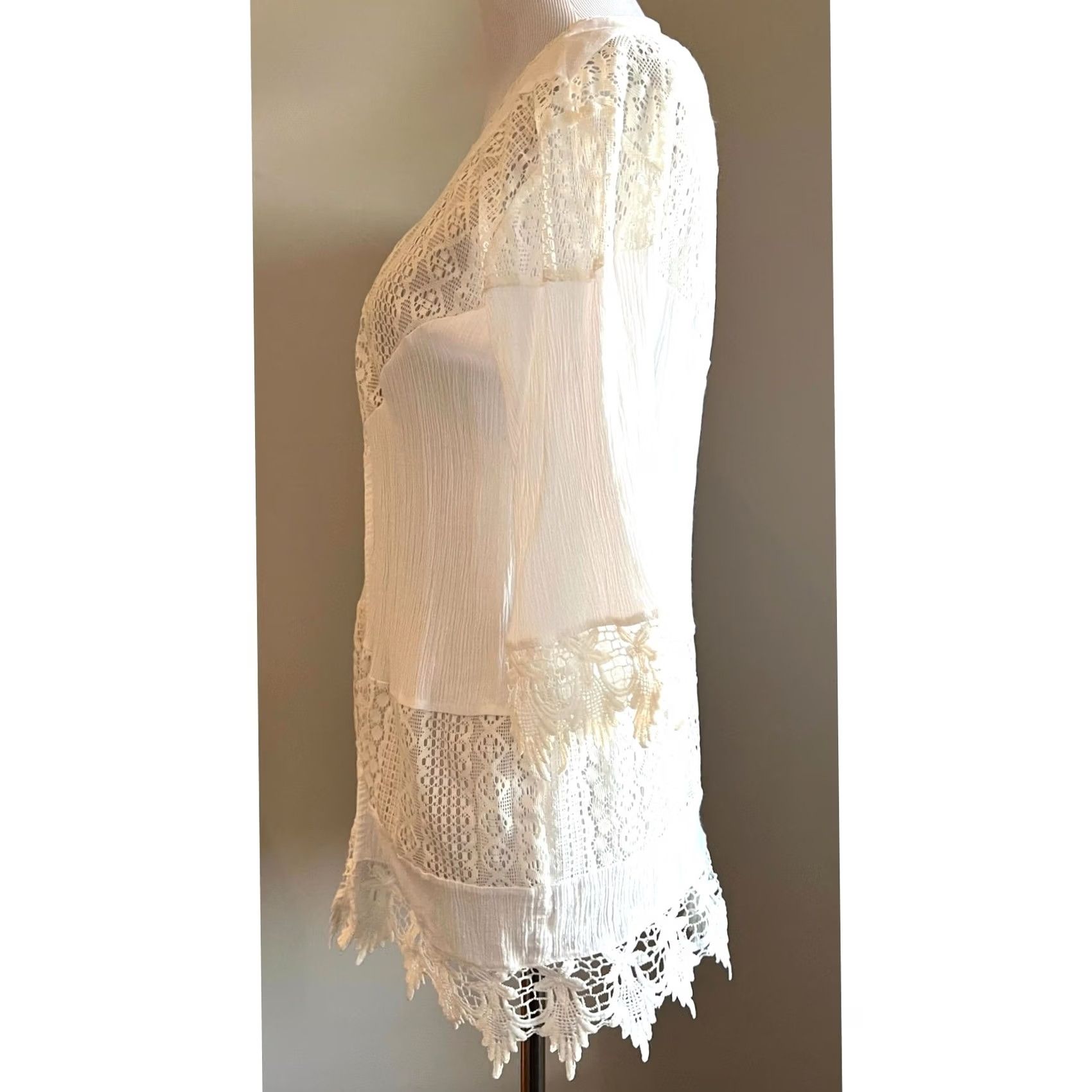 Vintage VINTAGE Crochet Lace Cardigan Kimono Cover White Moral Fiber Open Front Women’s Size M Size M / US 6-8 / IT 42-44 - 5 Thumbnail