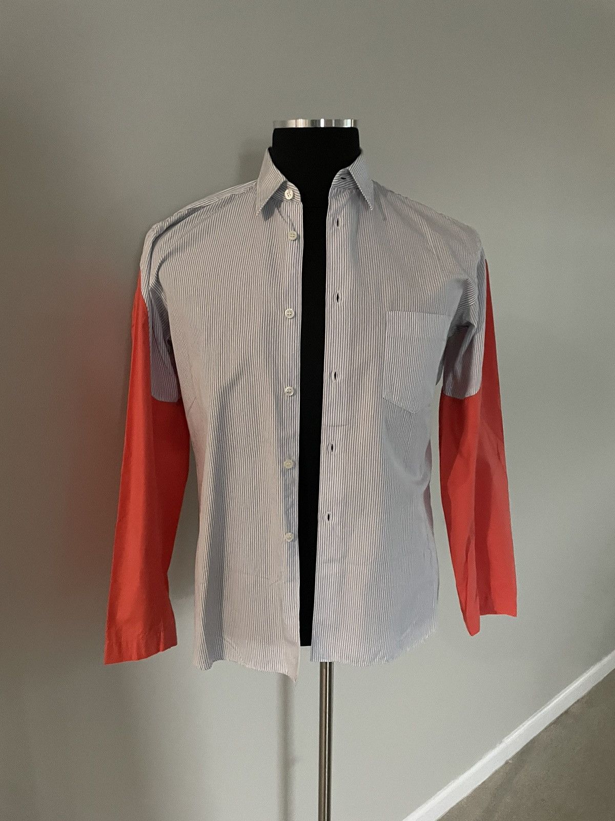 image of Comme Des Garcons Two Tone Color Stripe Shirt in White, Men's (Size Medium)