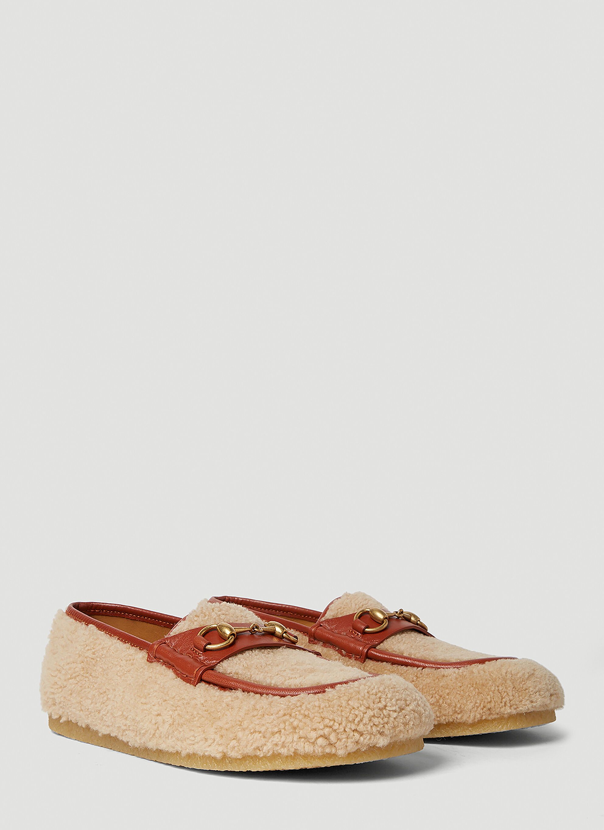 image of Gucci Shearling Horsebit Loafers in Beige, Men's (Size 7)
