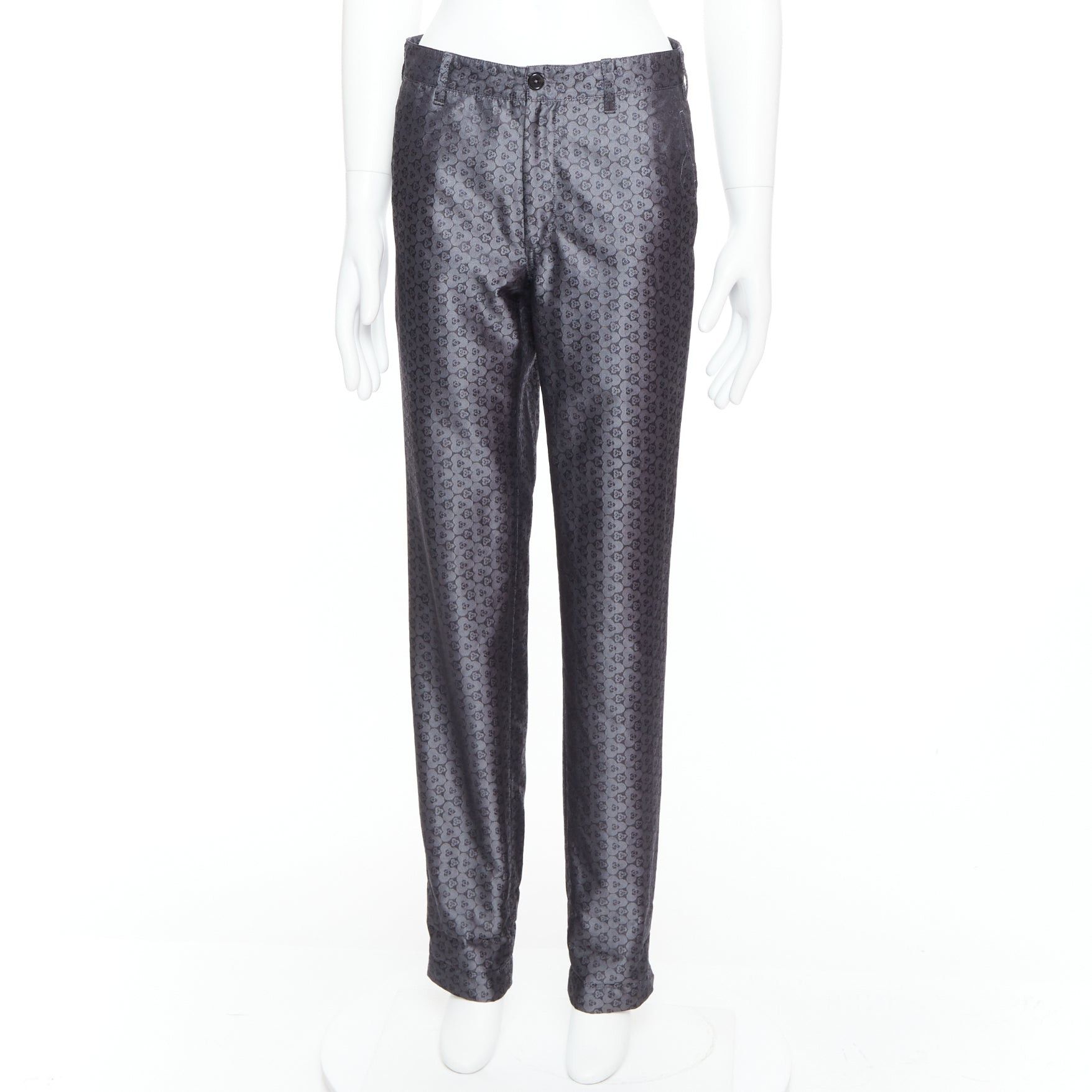 Ann Demeulemeester ANN DEMEULEMEESTER Vintage grey silk blend geometric floral print pants XS Size US 27 - 1 Thumbnail