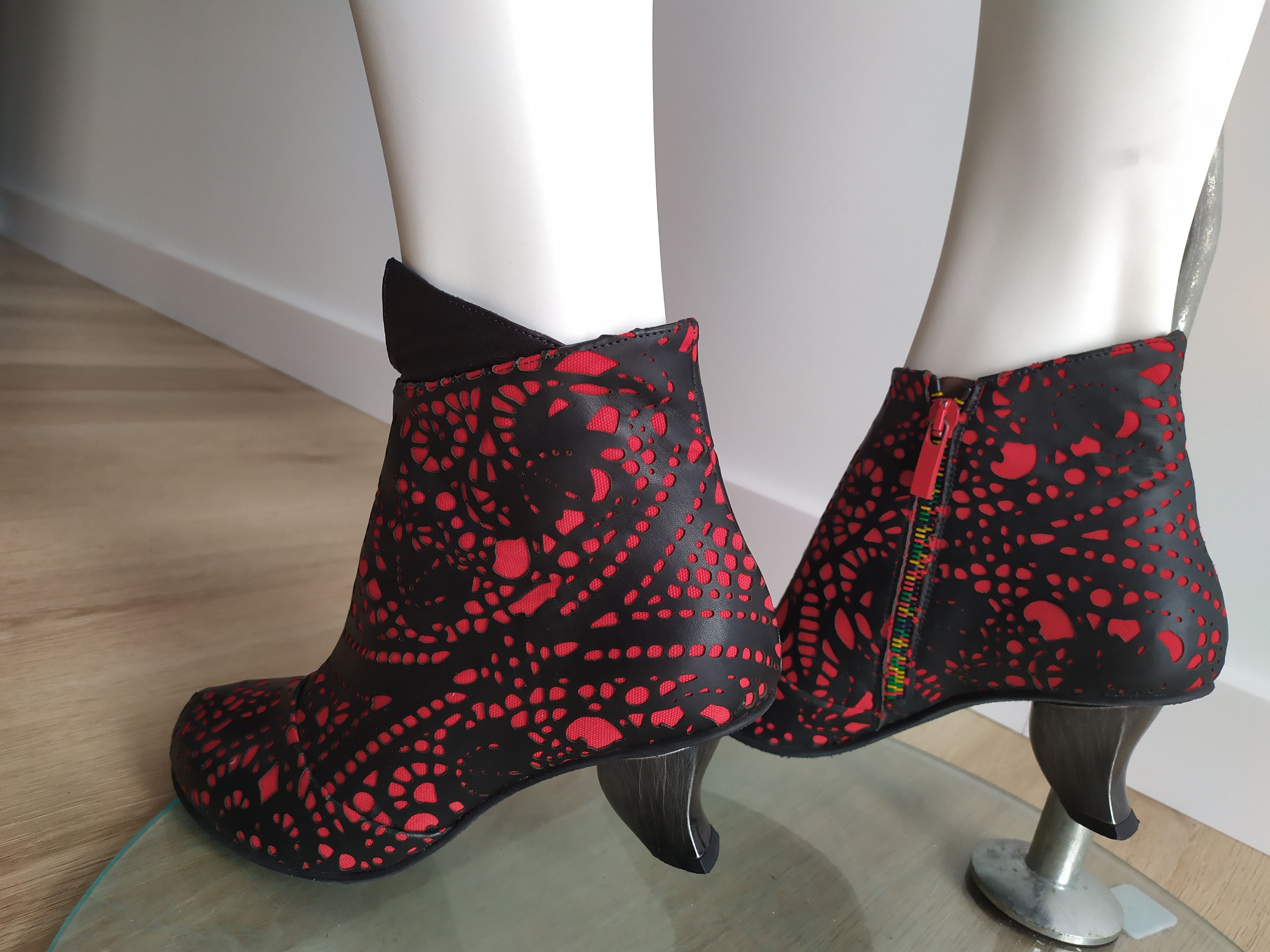 The Difference Lisa Tucci Unique Red Trani Ankle Boot with Laser Cut Detail Size US 7 / IT 37 - 1 Thumbnail
