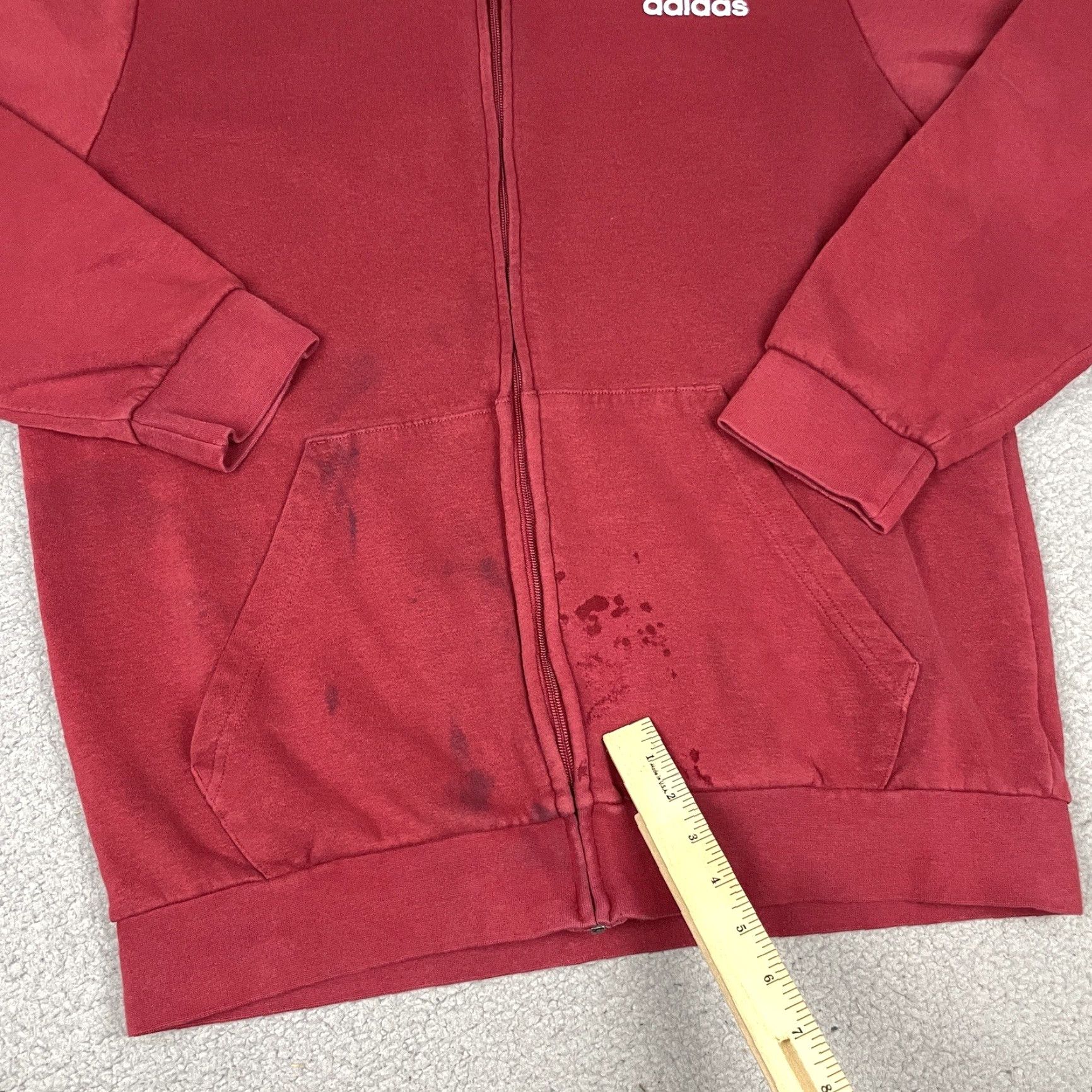 Adidas Adidas Hoodie Mens L Red Full Zip Up Sweatshirt Stripes Distressed Logo Classic Outdoor Sports Size US L / EU 52-54 / 3 - 5 Thumbnail