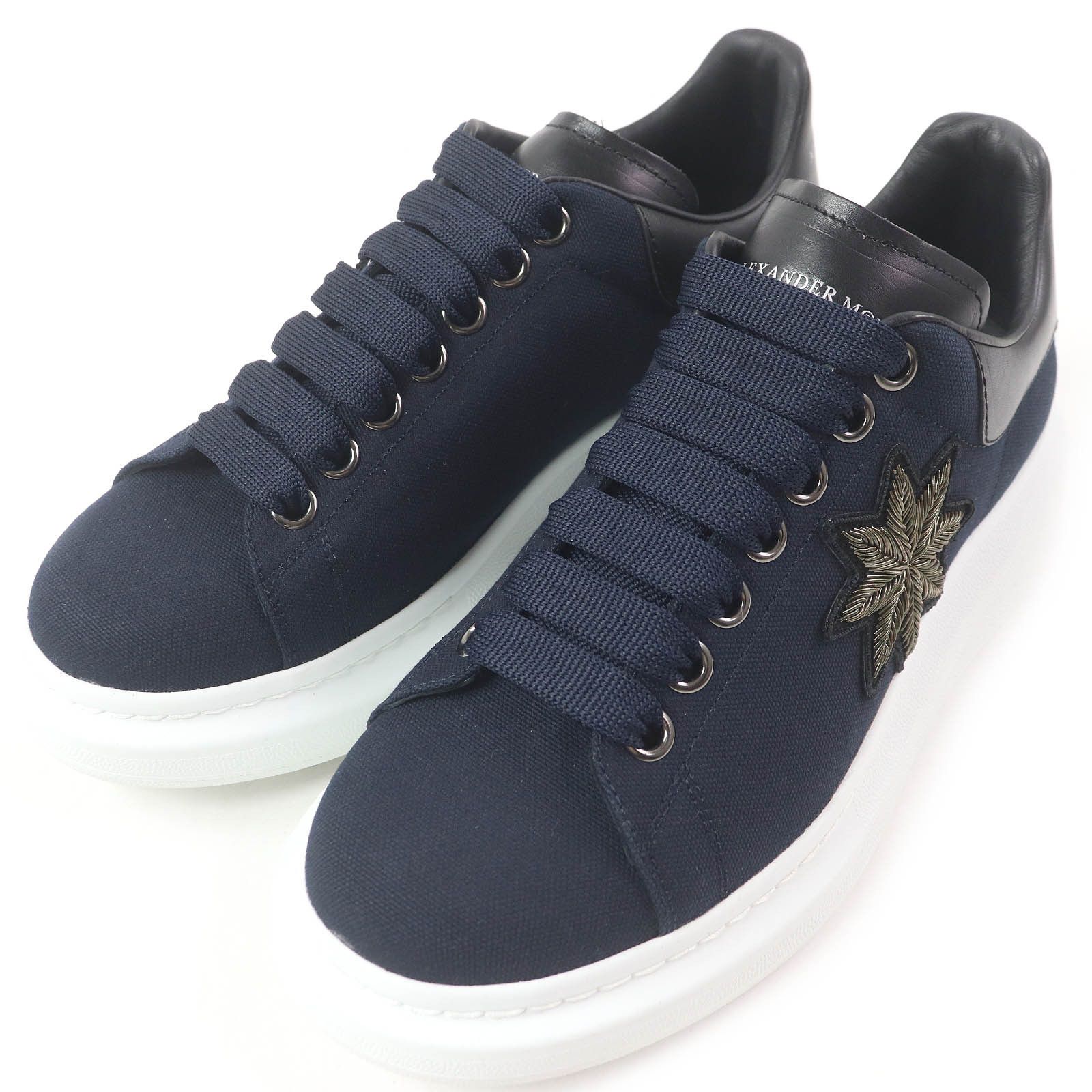 Alexander Mcqueen Alexander Mcqueen Oversized Patch Leather Canvas Sneakers Leather Shoes 485243 in Blue