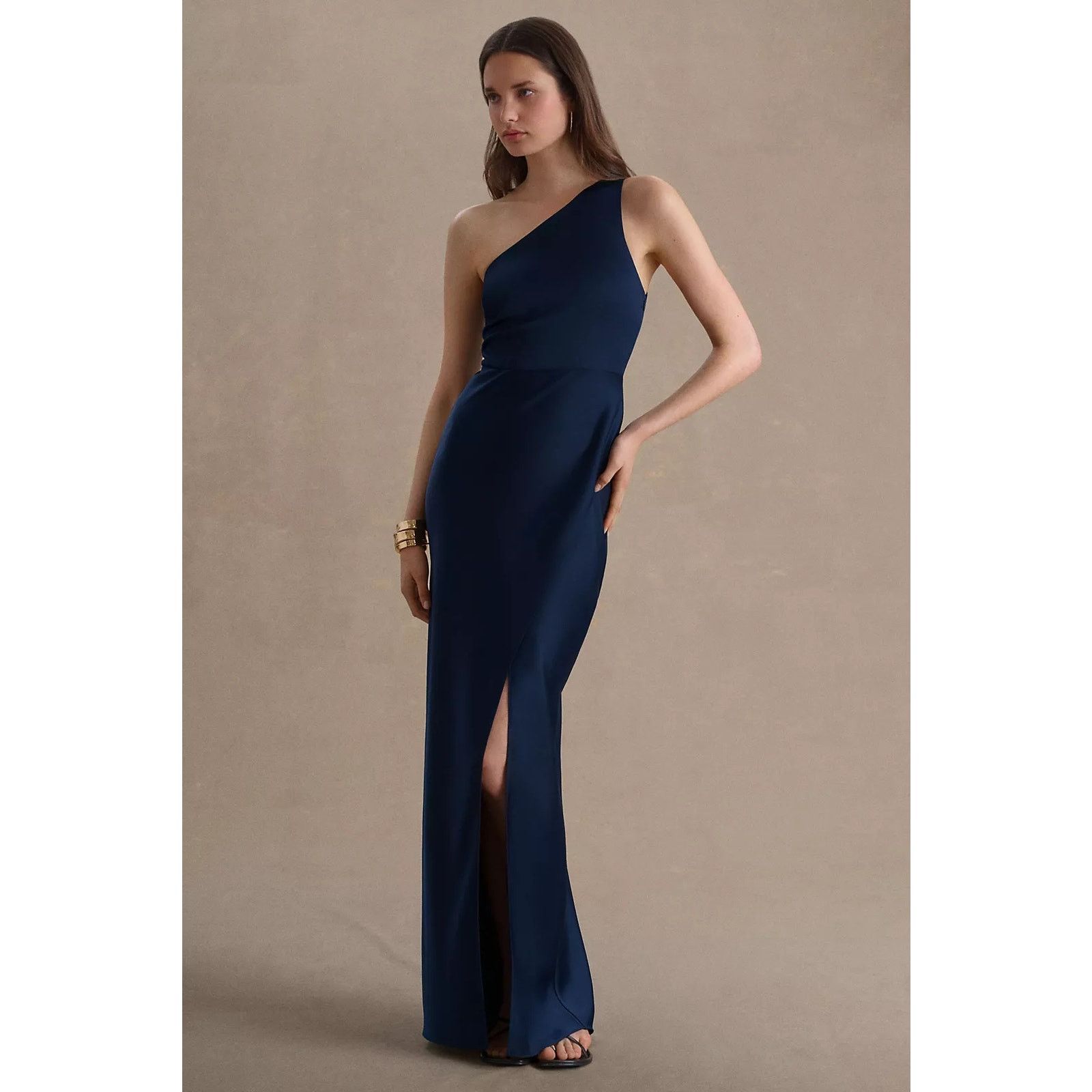 Anthropologie NWT BHLDN Dylan One-Shoulder Satin Side-Slit Gown $248 22W Size 3XL / US 20-22 - 3 Thumbnail