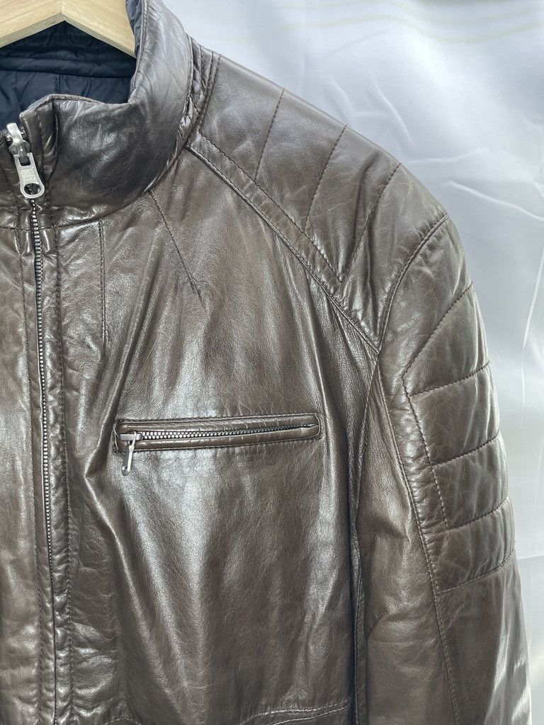 Brunello Cucinelli BRUNELLO CUCINELLI Brown Leather Nylon Blue Bomber Jacket Size US L / EU 52-54 / 3 - 3 Thumbnail
