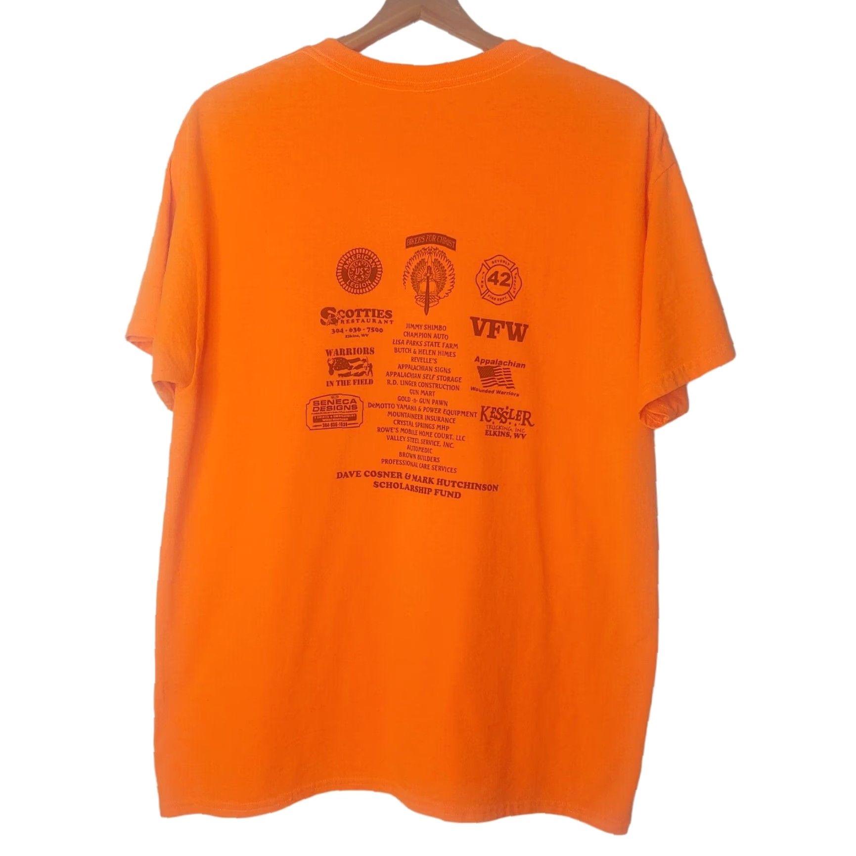 Gildan Gildan God & Freedom Motorcycle Rally Shirt Orange L Men's Short Sleeve Crew Neck Christian Biker Patriot Bikers for Christ USA Jesus Shirt Size US L / EU 52-54 / 3 - 3 Thumbnail