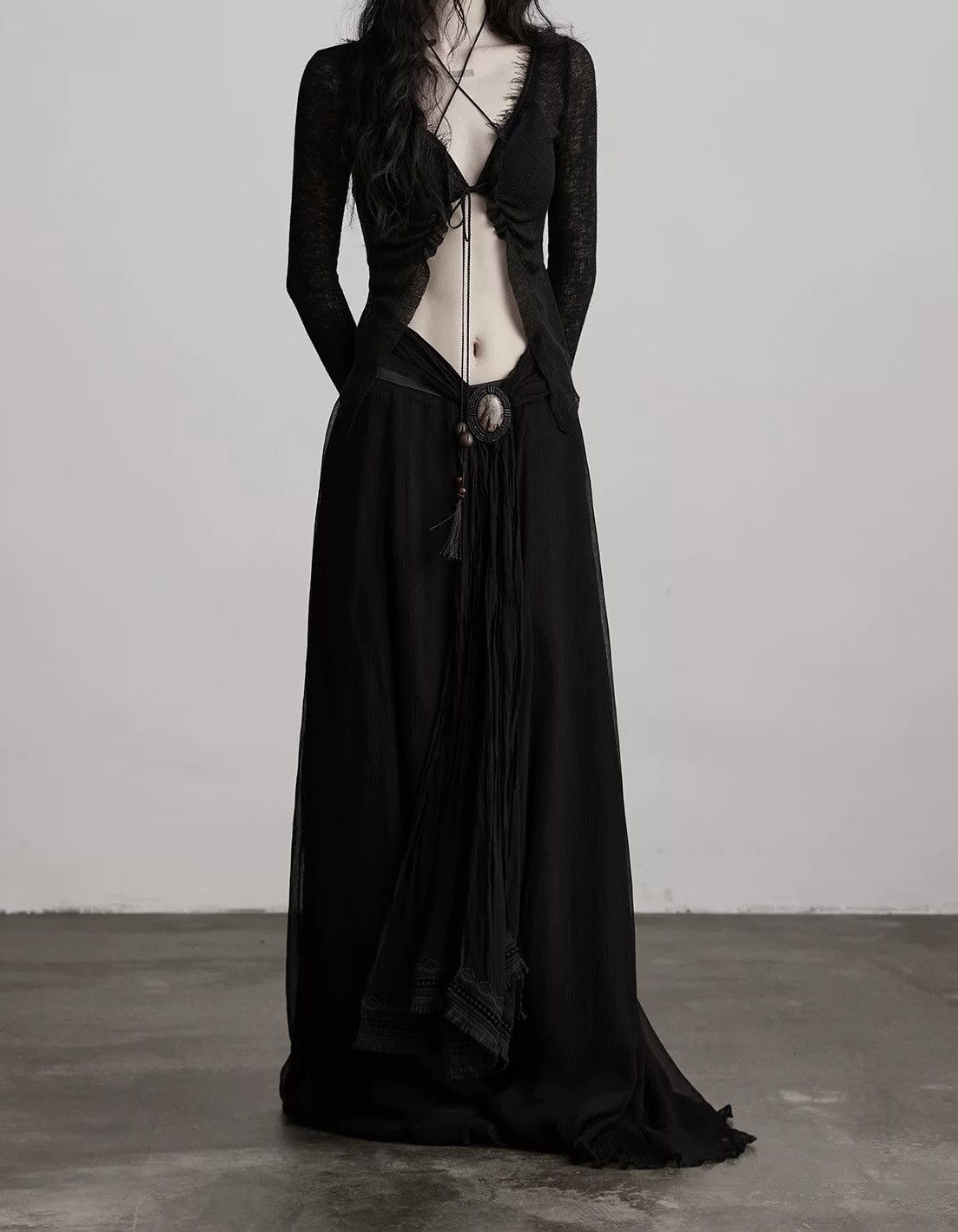Other Sheer Black Tie Cardigan Size L / US 10 / IT 46 - 3 Thumbnail