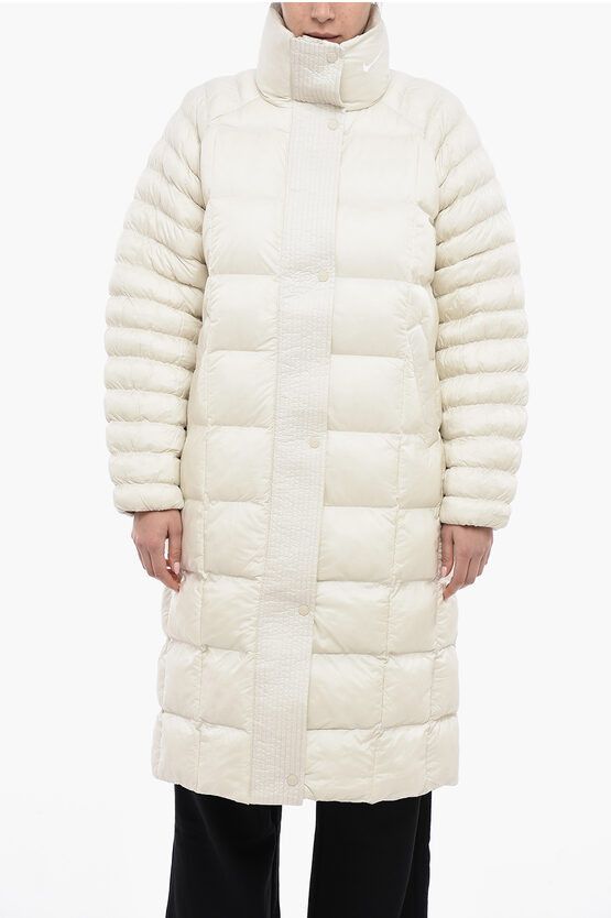 image of Nike Quilted Padded Maxi Jacket With Snap Buttons in White, Women's (Size XL)