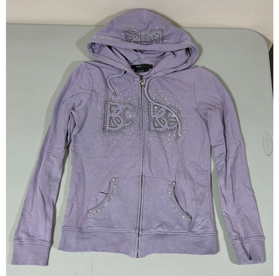 Bcbgmaxazria Purple ‘BCBG’ Diamond Logo Zipper Sweatshirt Hoodie Size S💜✨ Size S / US 4 / IT 40 - 2 Thumbnail