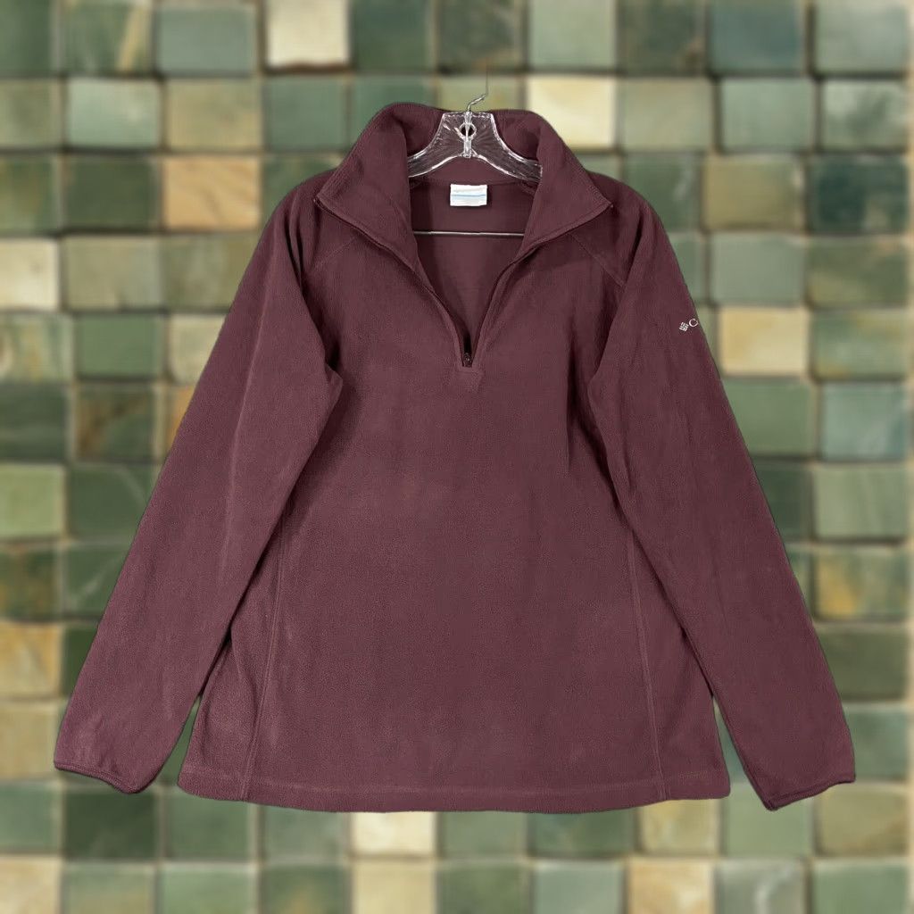 Vintage Columbia Pullover Jacket Fleece Women XL Maroon Long Sleeve Jacket Women XL Red Basic Jacket Mens? Size XL / US 12-14 / IT 48-50 - 1 Thumbnail