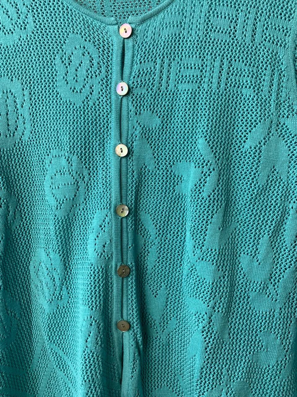 Designer Gudrun Sjoden Green Cotton Pointelle Knit Cardigan Sweater Size M / US 6-8 / IT 42-44 - 12 Thumbnail