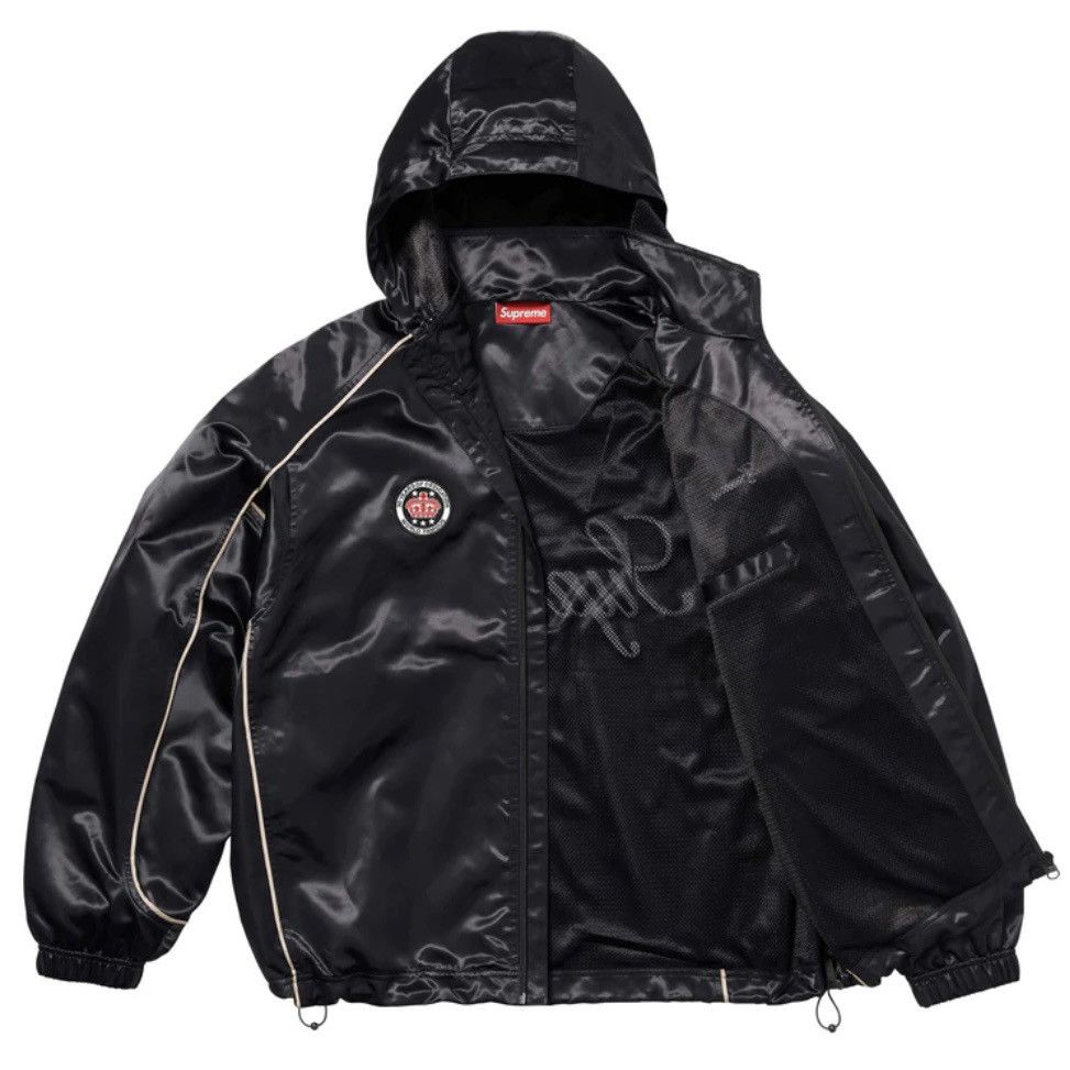 image of Supreme Ss24 Black Satin Hooded Track Jacket, Men's (Size Small)