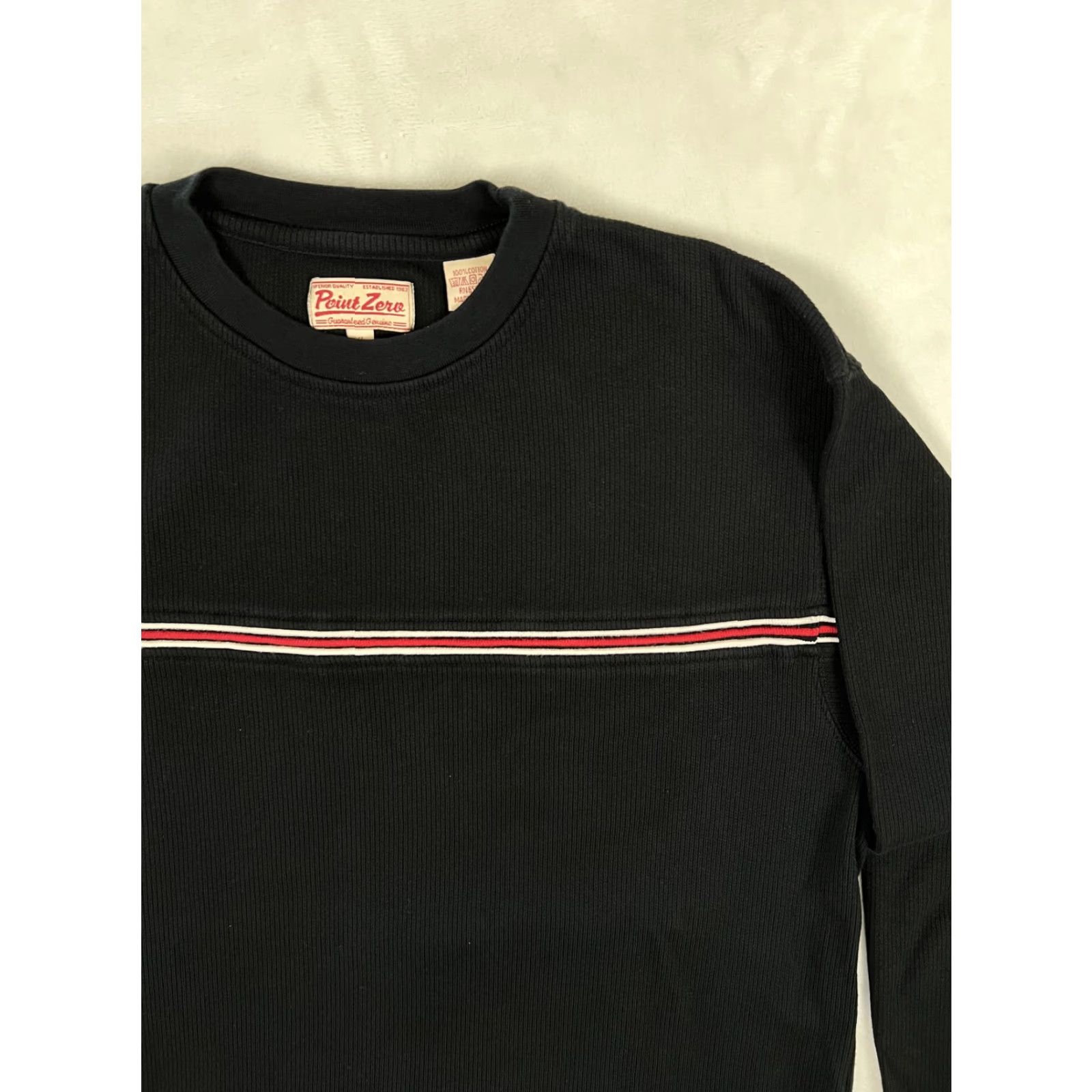 Point Zero VINTAGE Point Zero Long Sleeve Striped Sweat Shirt Mens XL Black Knit Size US XL / EU 56 / 4 - 2 Thumbnail