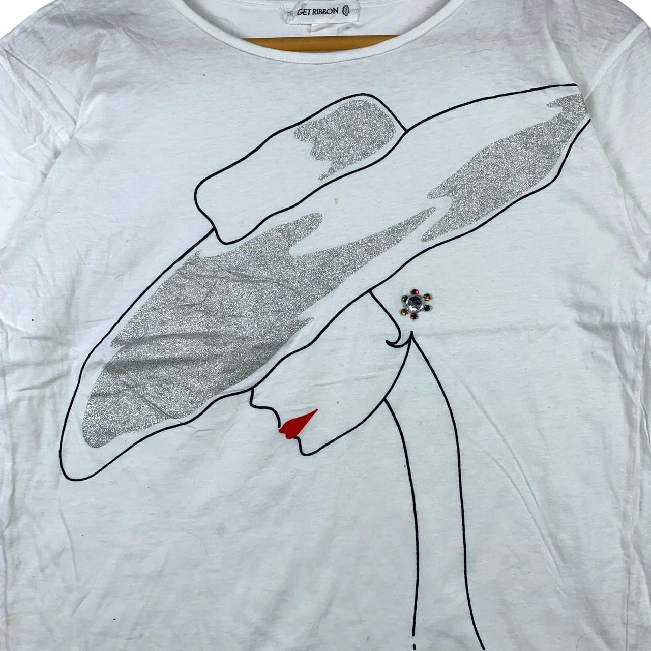 Vintage Vintage GET RIBBON OTOKI Japan Swarovski Embossed Tee Shirt Size M / US 6-8 / IT 42-44 - 3 Thumbnail
