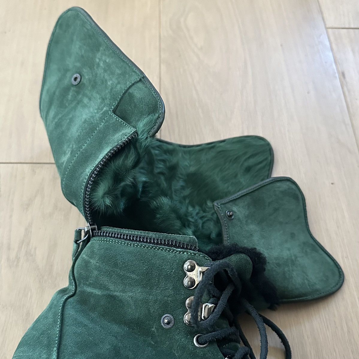 Ermanno Scervino 2-Way Detachable Sheepskin Flap Suede Mountain Boots Size US 8 / IT 38 - 3 Thumbnail