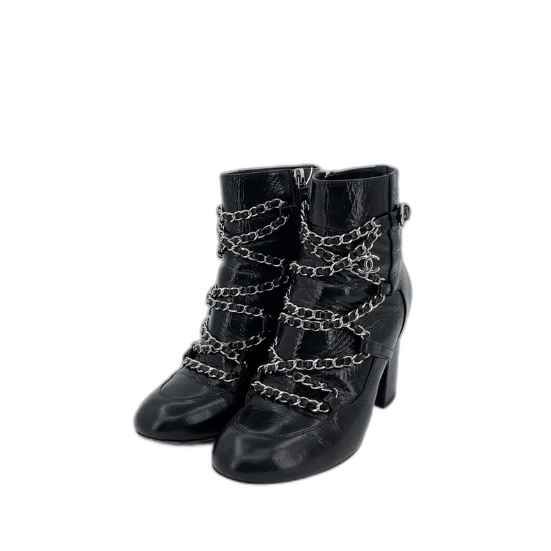 Chanel Chanel Black Chain Design Short Heels -2505 Size US 6.5 / IT 36.5 - 1 Thumbnail