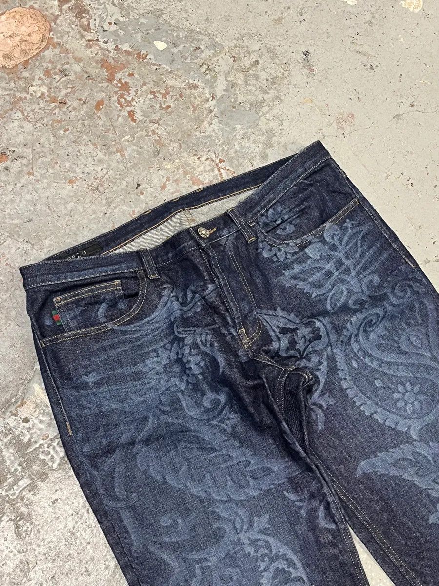Designer × Gucci × Vintage Gucci Navy Brut Floral Denim Jeans Size US 32 / EU 48 - 6 Thumbnail