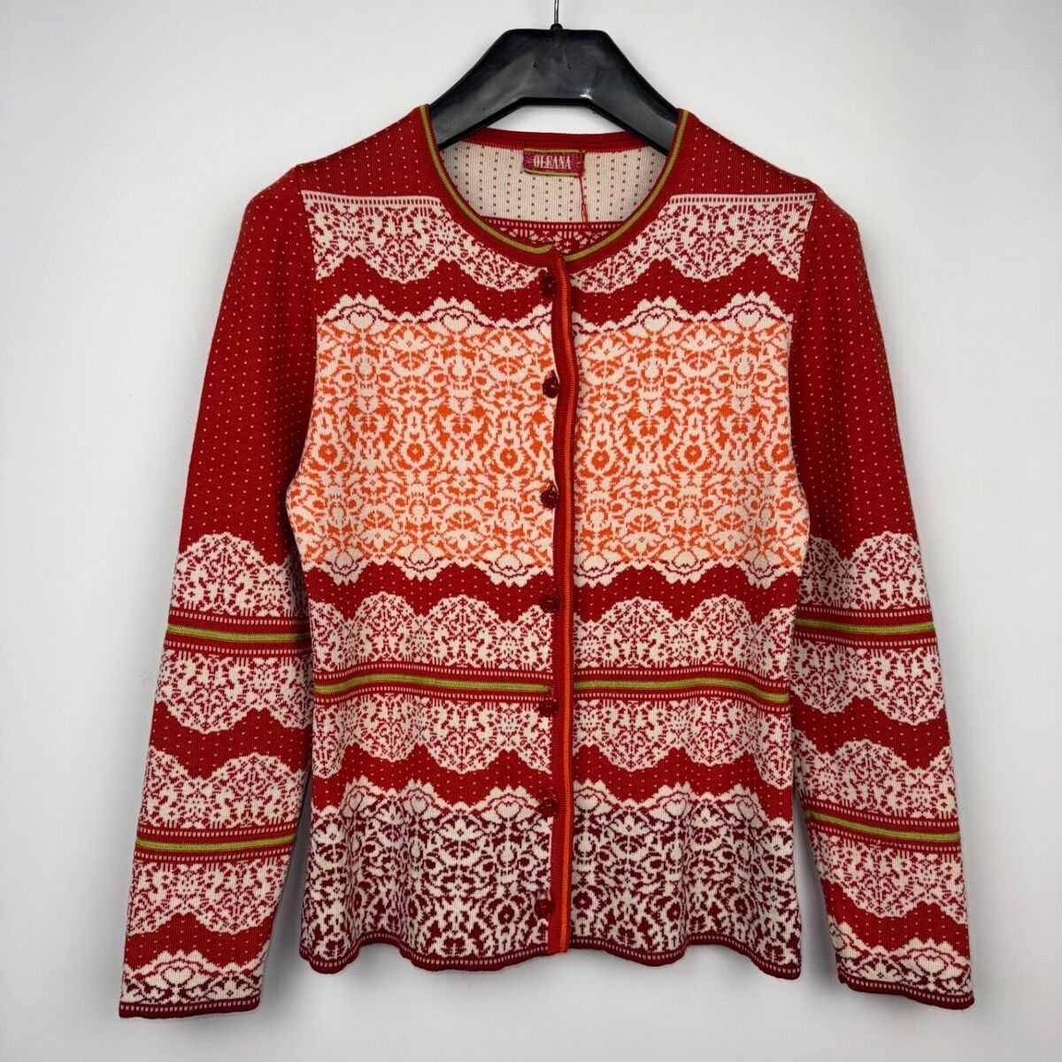 Aran Isles Knitwear OLEANA NORWAY MERINO WOOL SILK FLORAL CARDIGAN SWEATER Size S / US 4 / IT 40 - 1 Thumbnail