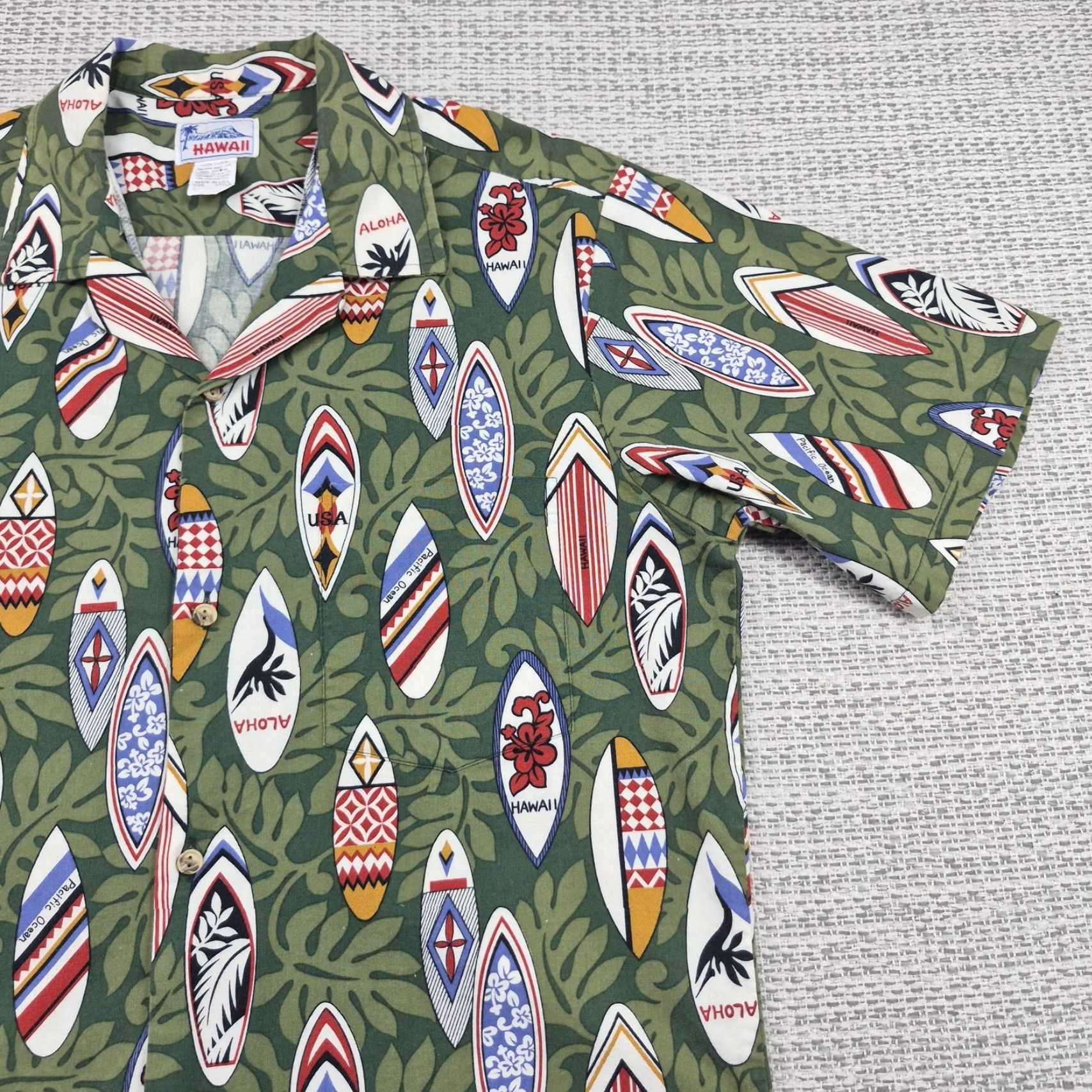 Vintage VTG Hawaii Button Up Shirt Mens Large Green Surfboard Hawaiian Aloha USA Beach Classic HAWAII VTG Hawaii Button Up Shirt Mens Large Size US L / EU 52-54 / 3 - 2 Thumbnail