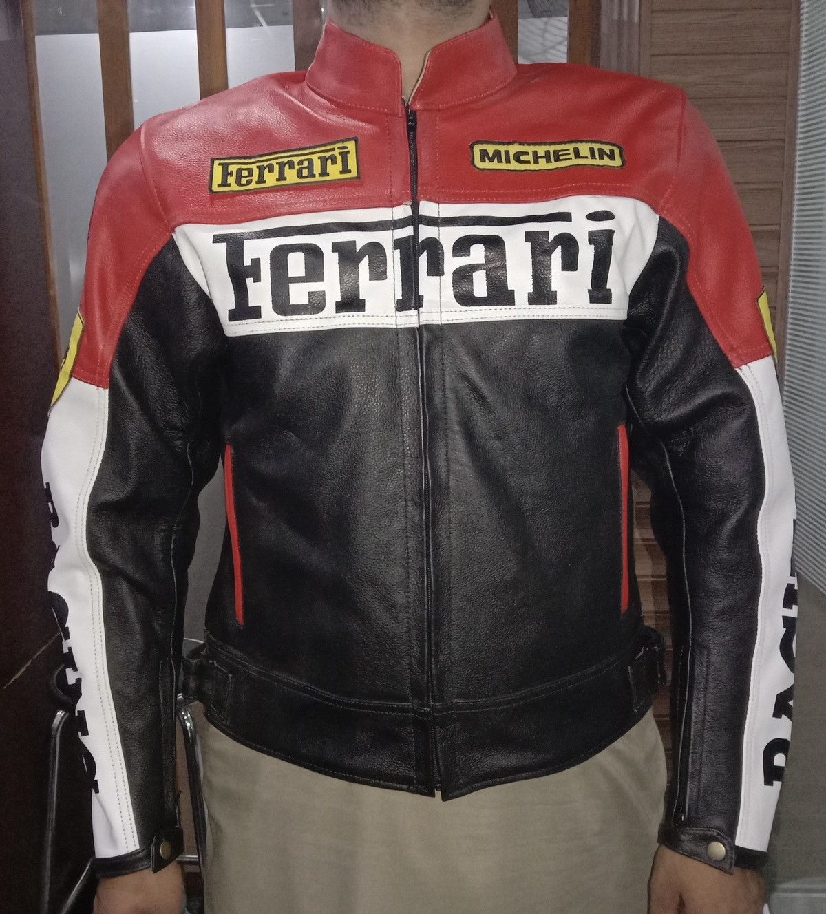 Vintage Ferrari Motorcycle Racing Leather Jacket