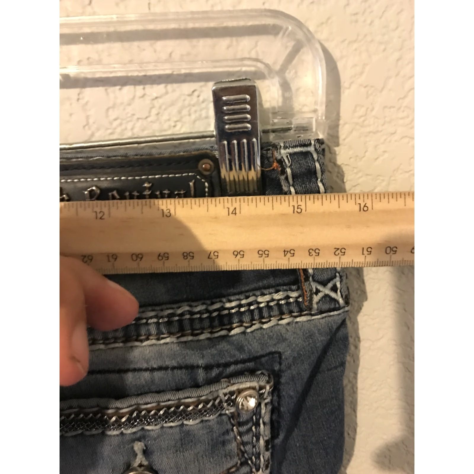 Vintage Rock Revival Jeans Womens 29 Blue Skinny Mid Rise Distressed Embroidered Rhinestone 5-Pocket Denim Leather Rockabilly Biker Metal Size 29" - 3 Thumbnail
