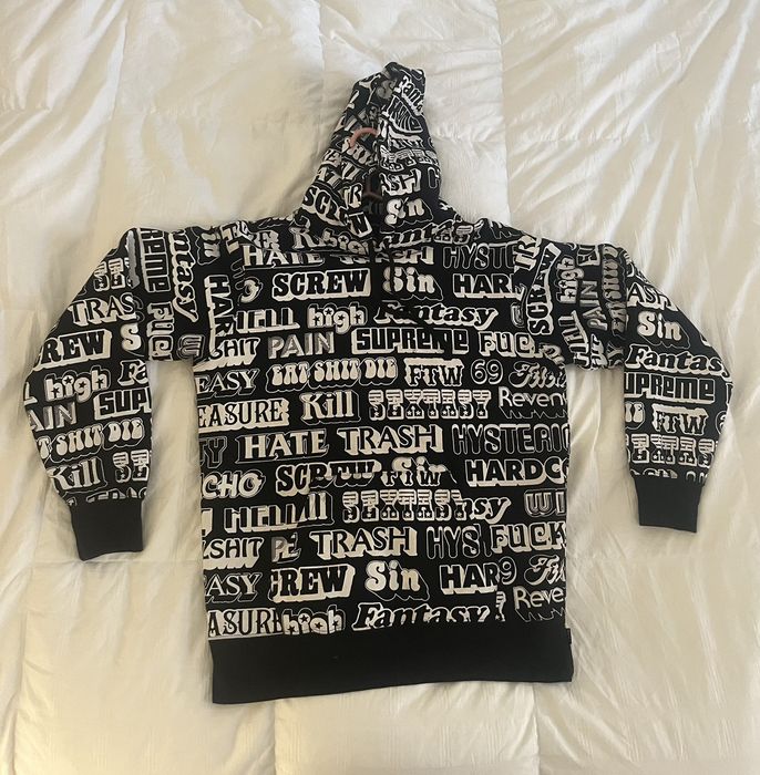 Supreme hysteric glamour hot sale text hoodie