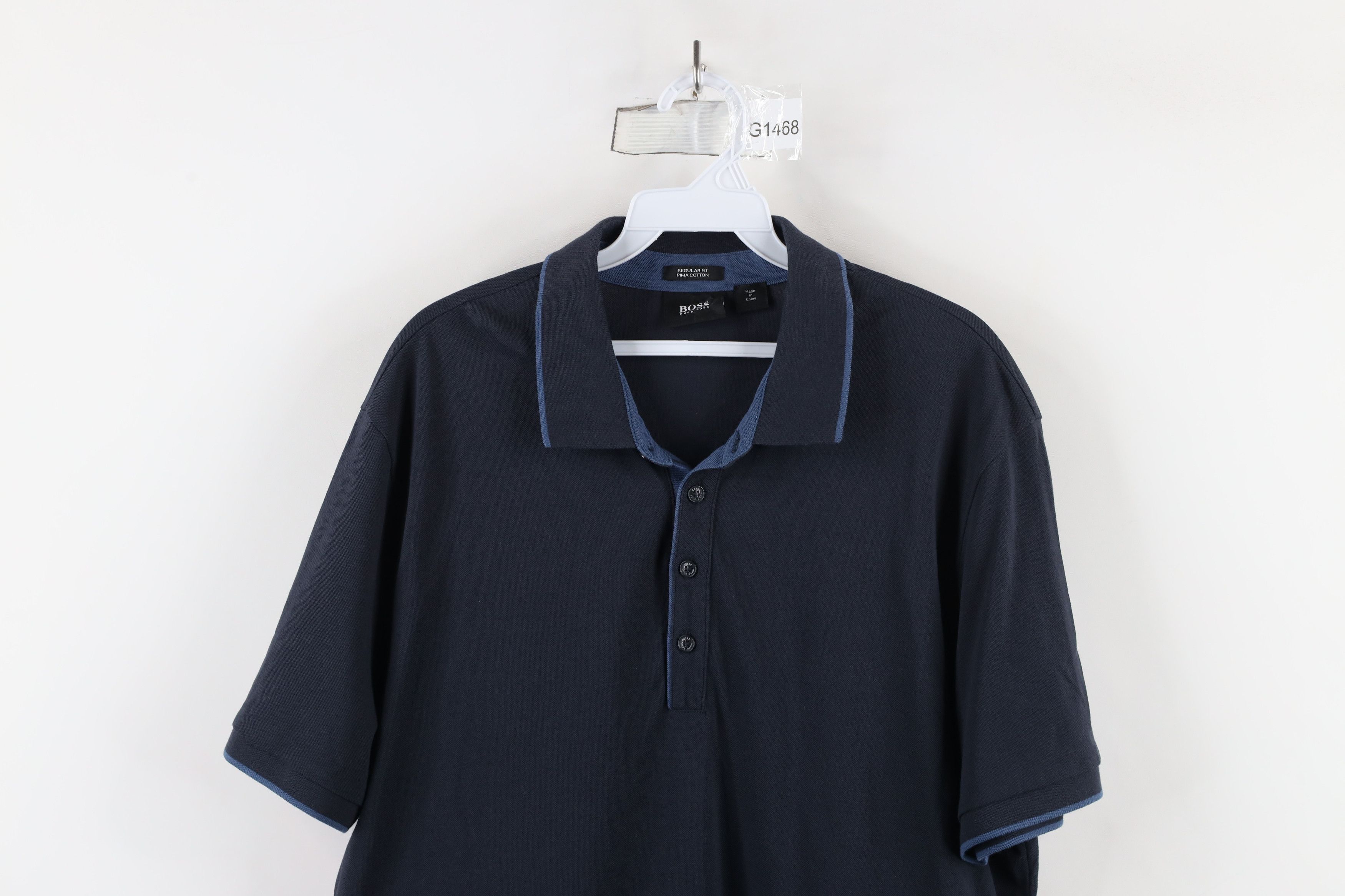Hugo Boss × Vintage Hugo Boss Regular Fit Pima Cotton Collared Polo Shirt Blue Size US XXL / EU 58 / 5 - 2 Thumbnail