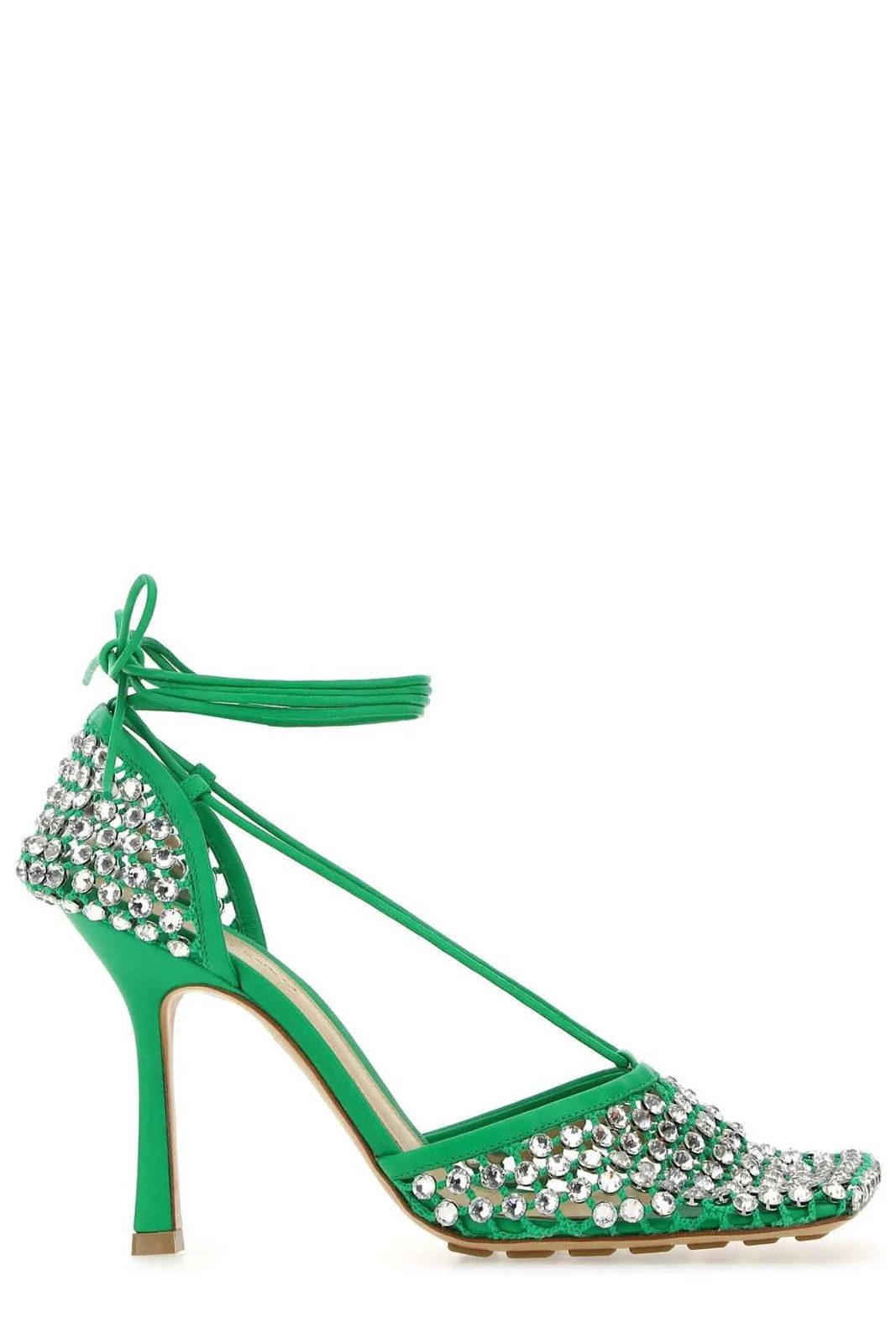 Bottega Veneta Crystal Stretch Mesh Lace-Up Sandal in Green Size US 6.5 / IT 36.5 - 1 Thumbnail