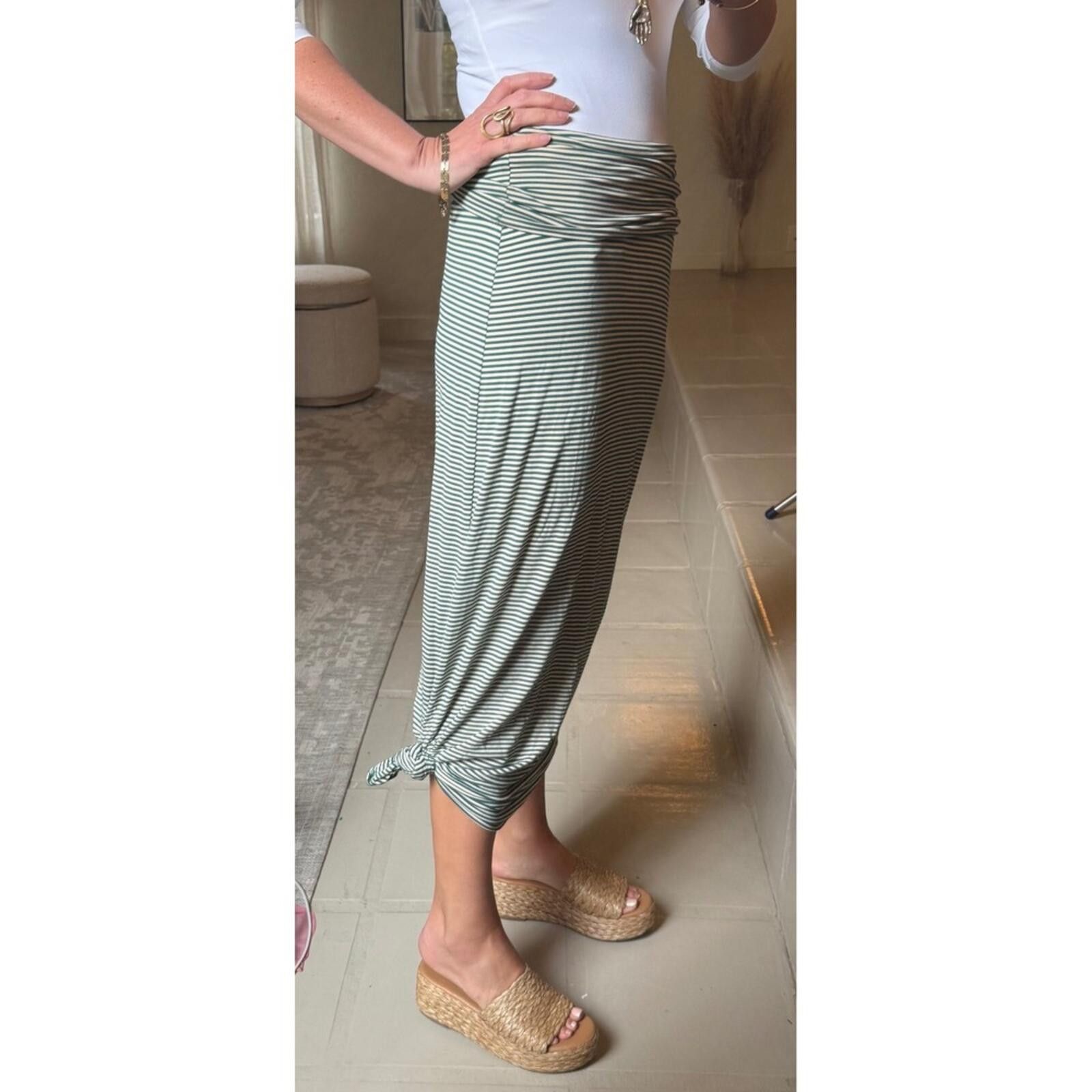 KAVU KAVU Womens Green White Striped Fold Over Maxi Skirt XS Size 26" / US 2 / IT 38 - 3 Thumbnail