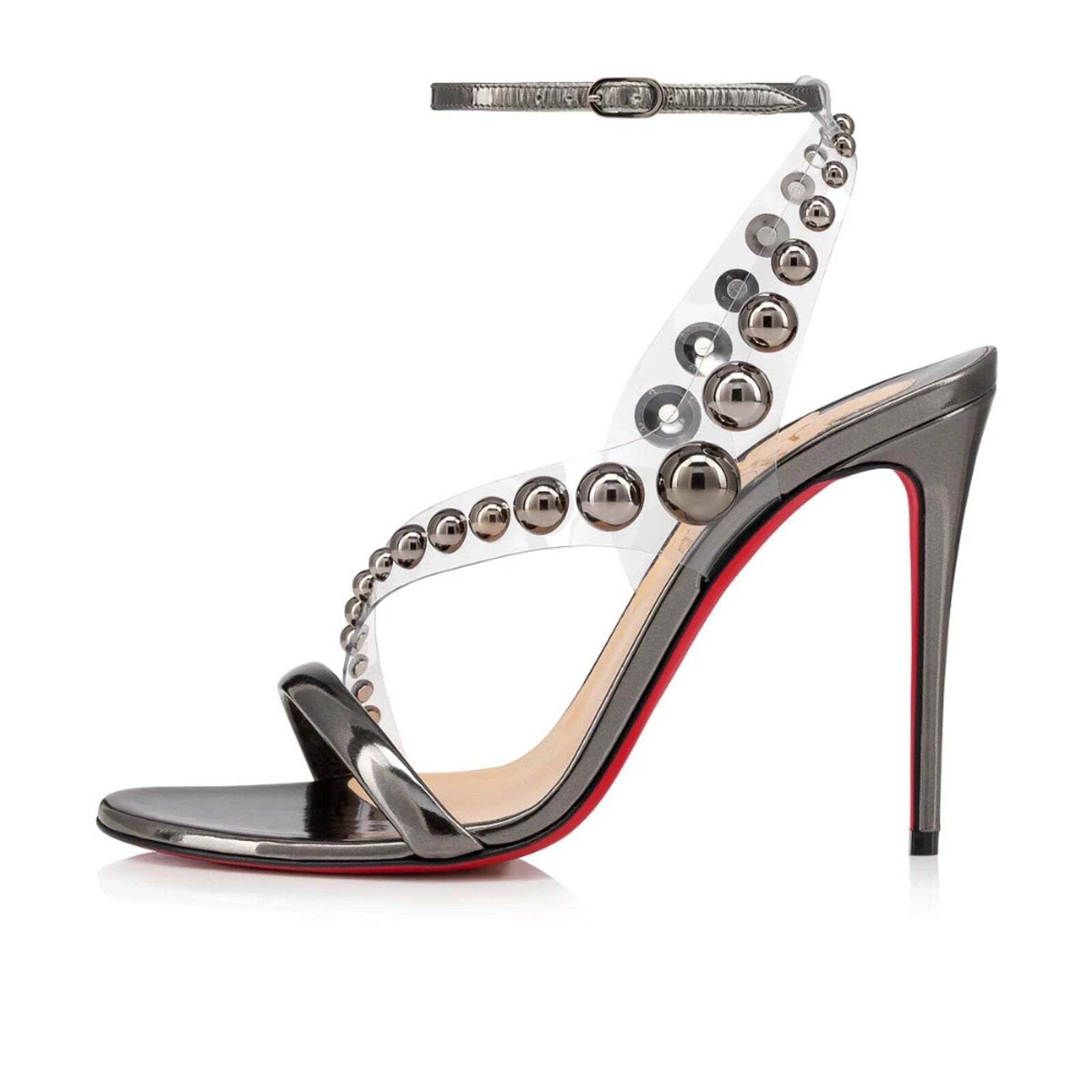 Christian Louboutin Corinetta 100 Gunmetal Patent Strap Sandal Heel Pump 37 Size US 7 / IT 37 - 3 Thumbnail